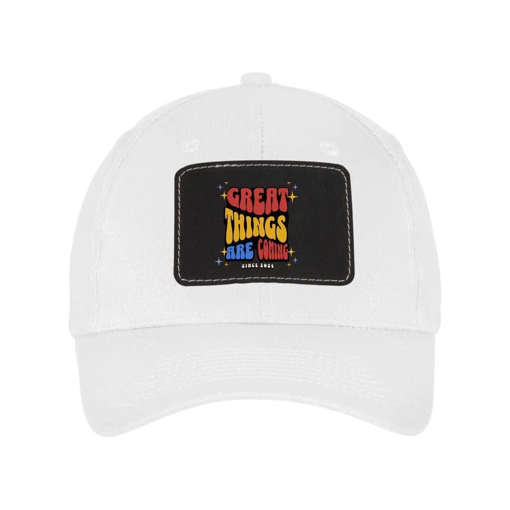 Awkward Styles Black / White Great Things Are Coming Unisex Six Panel Twill Hat with Rectangle Leather Patch