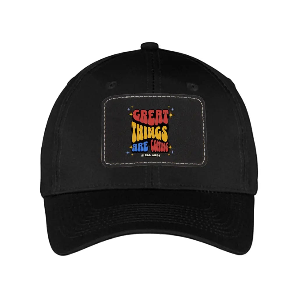 Awkward Styles Black / Black Great Things Are Coming Unisex Six Panel Twill Hat with Rectangle Leather Patch