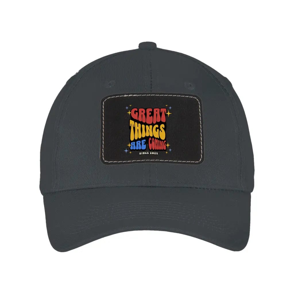 Awkward Styles Black / Charcoal Great Things Are Coming Unisex Six Panel Twill Hat with Rectangle Leather Patch