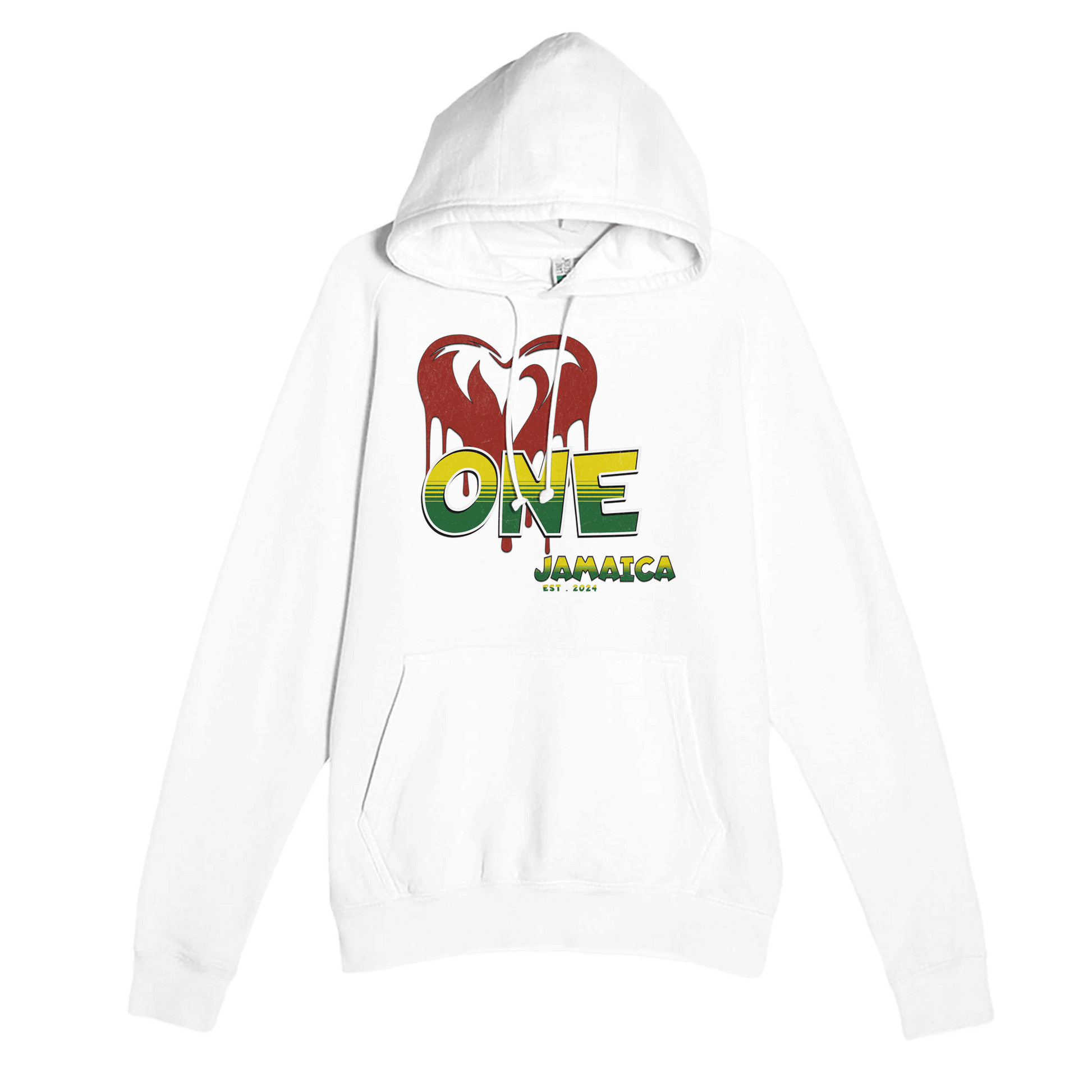 Stylish3Tees.com Print Material White / XS One Love One Heart Jamaica Premium Unisex Pullover Hoodie | Lane seven LS13001