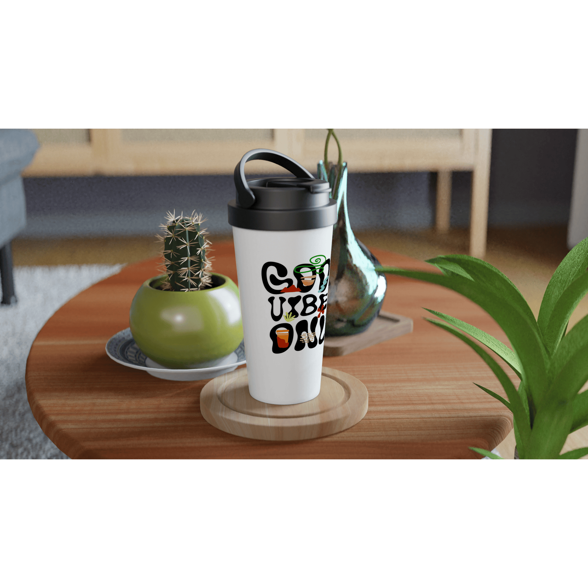 My Store Cups Good Vibes Only White 15oz Stainless Steel Travel Mug