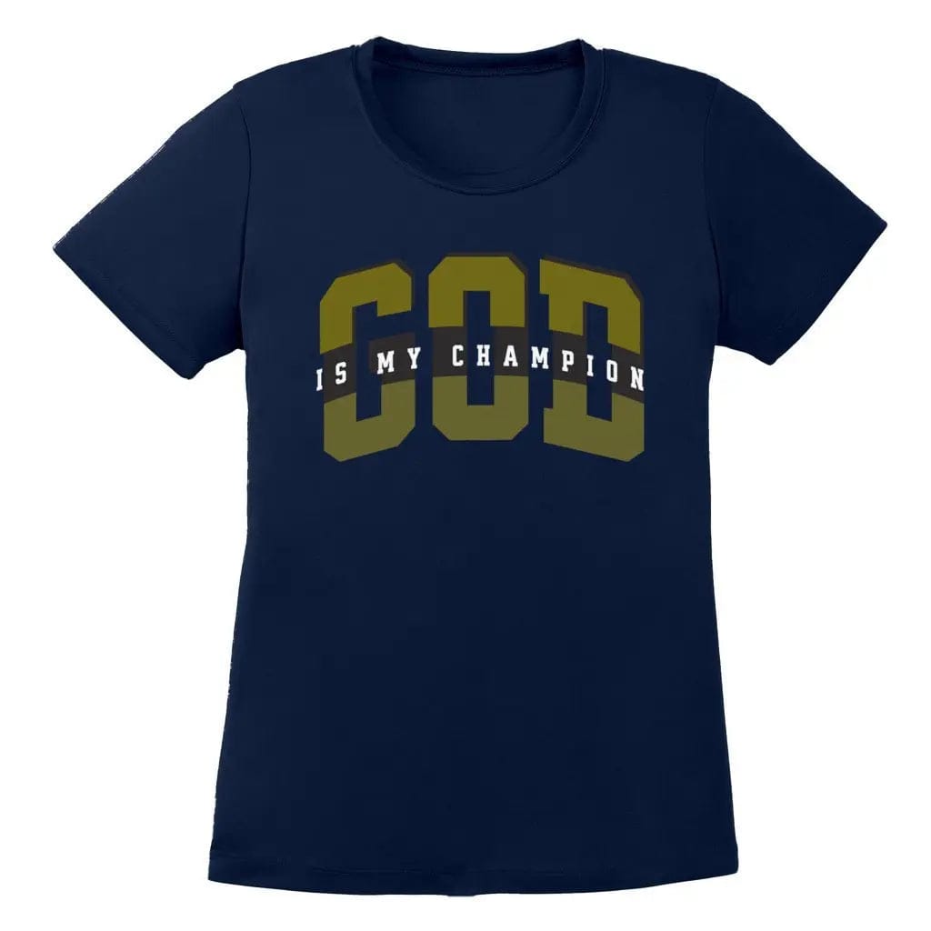 Awkward Styles XS / True Navy God Is My Champion Ladies Competitor Tee