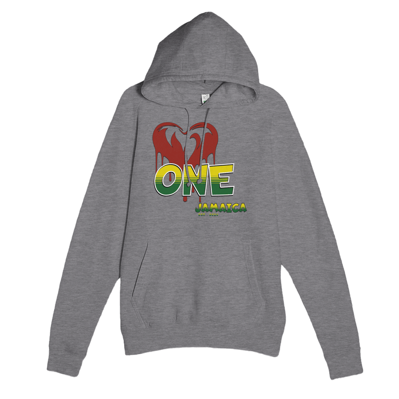 Stylish3Tees.com Print Material Graphite Heather / XS One Love One Heart Jamaica Premium Unisex Pullover Hoodie | Lane seven LS13001