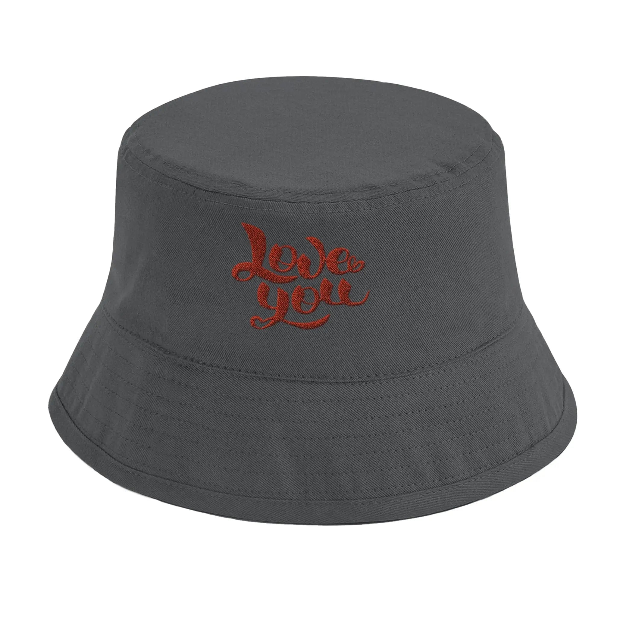Stylish3Tees.com Print Material Graphite Grey Love You Organic Cotton Bucket Hat | Beechfield B90N