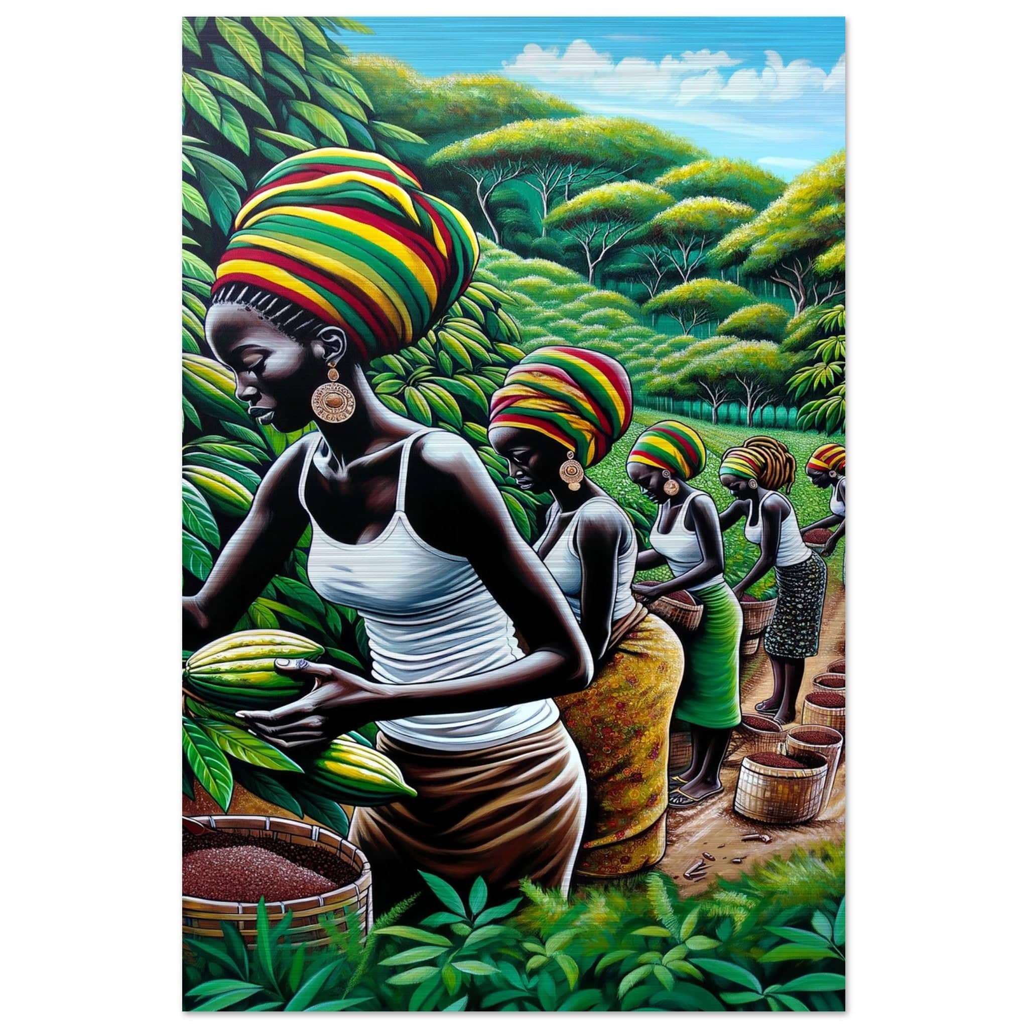 My Store Print Material 40x60 cm / 16x24″ Cocoa Farming Sisters One Brushed Aluminum Print