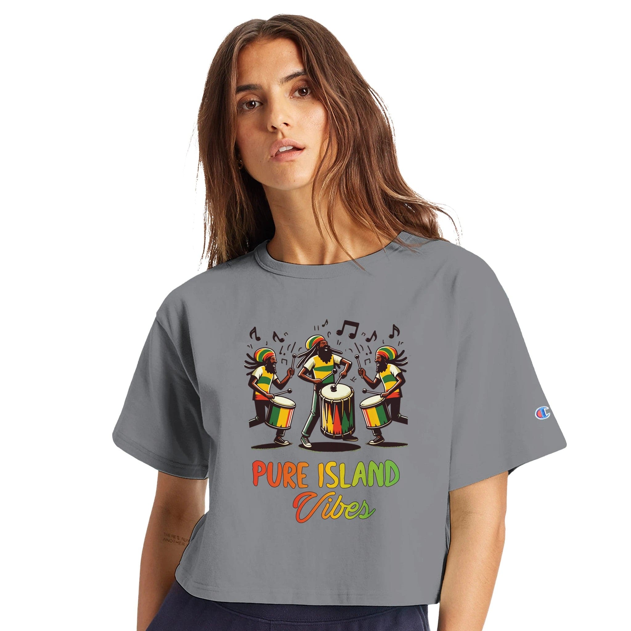My Store Print Material oxford gray / XS Pure Island Vibes Women's Cropped Heritage Crewneck T-Shirt | Champion T453W