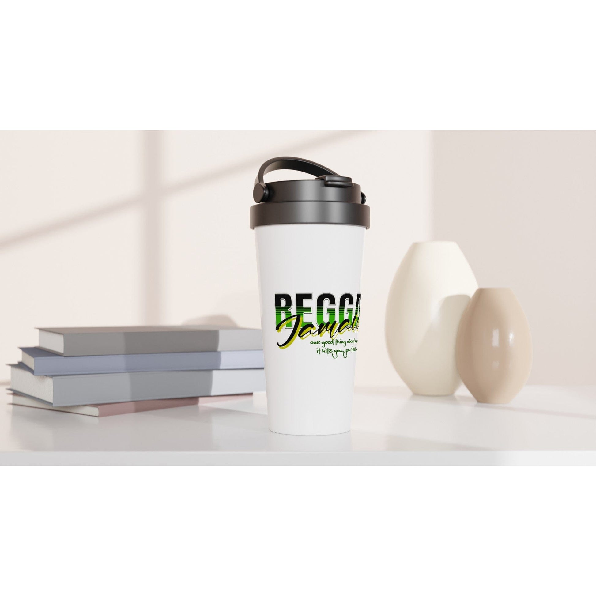 My Store Cups Reggae Jamaica White 15oz Stainless Steel Travel Mug