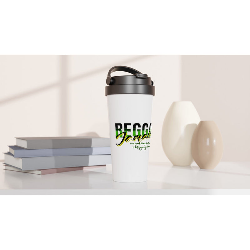 My Store Cups Reggae Jamaica White 15oz Stainless Steel Travel Mug
