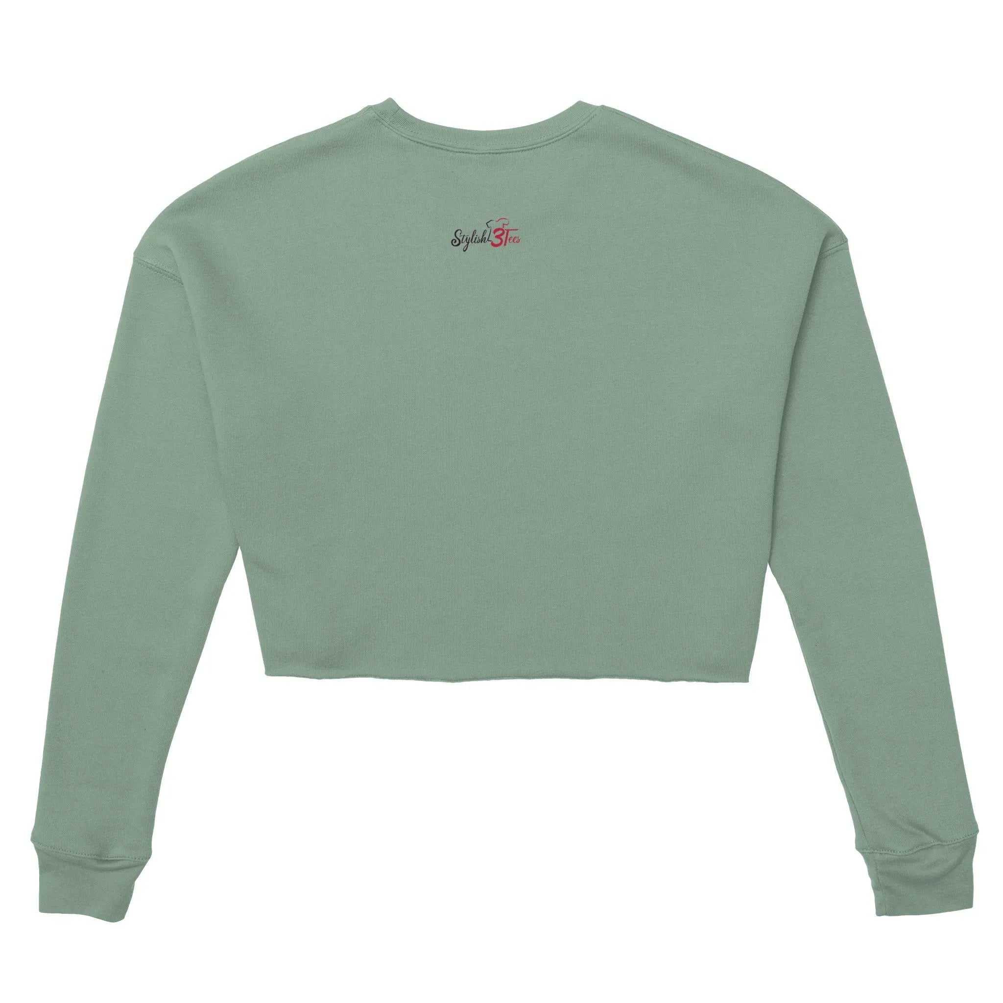 Hocus Pocus women's cropped sweatshirt Bella Canvas 7503 in muted green with long sleeves and ribbed cuffs
