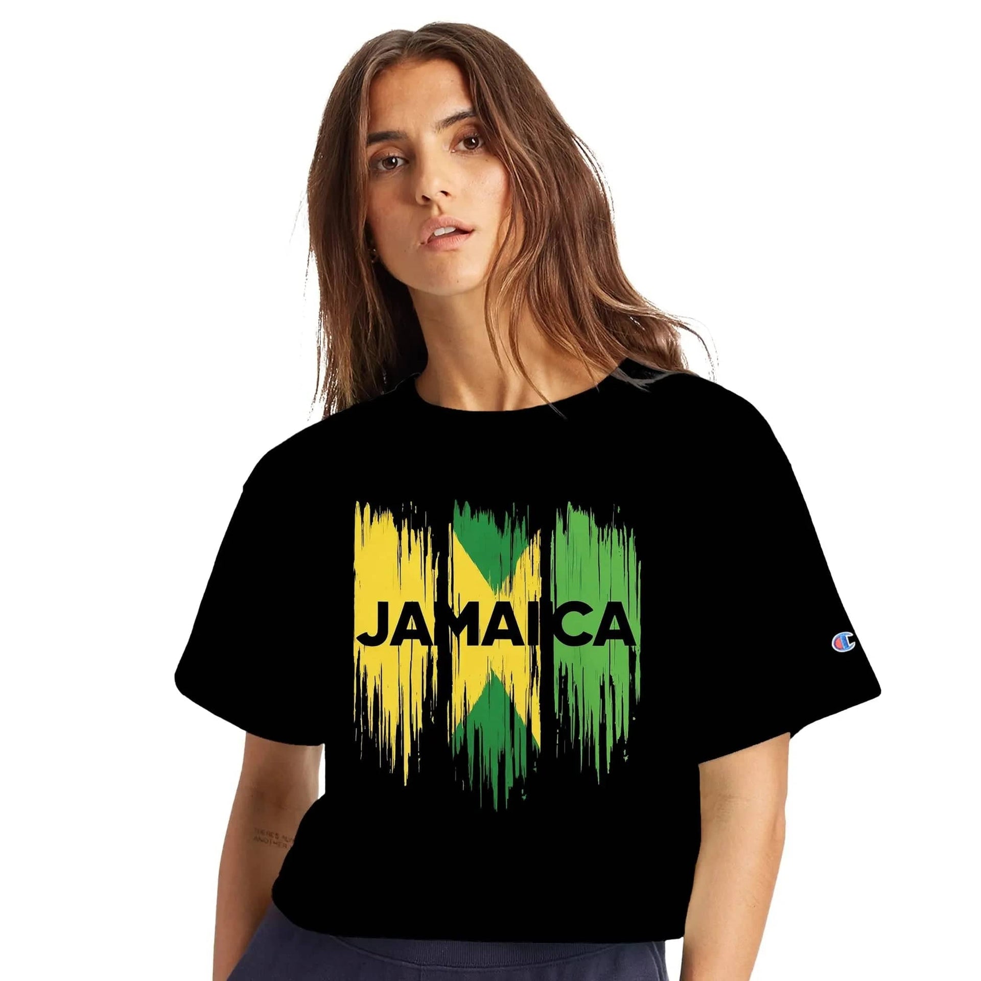 Stylish3Tees.com Print Material Black / XS Jamaica Raw Unfiltered Women's Cropped Heritage Crewneck T-Shirt | Champion T453W