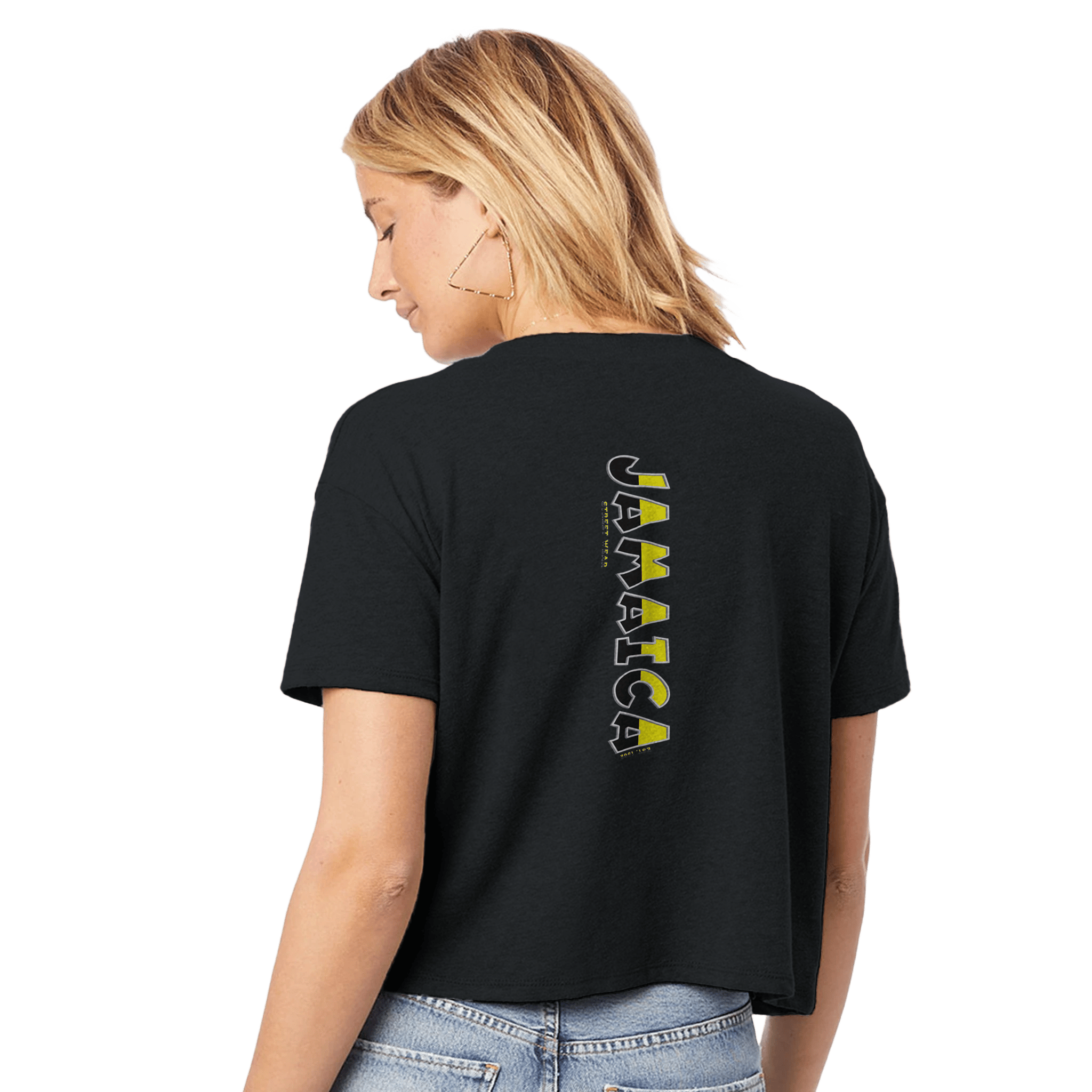 Stylish3Tees.com Print Material WI Jamming Jamaica" Women's Headliner Cropped Crewneck T-Shirt | Alternative 5114BP