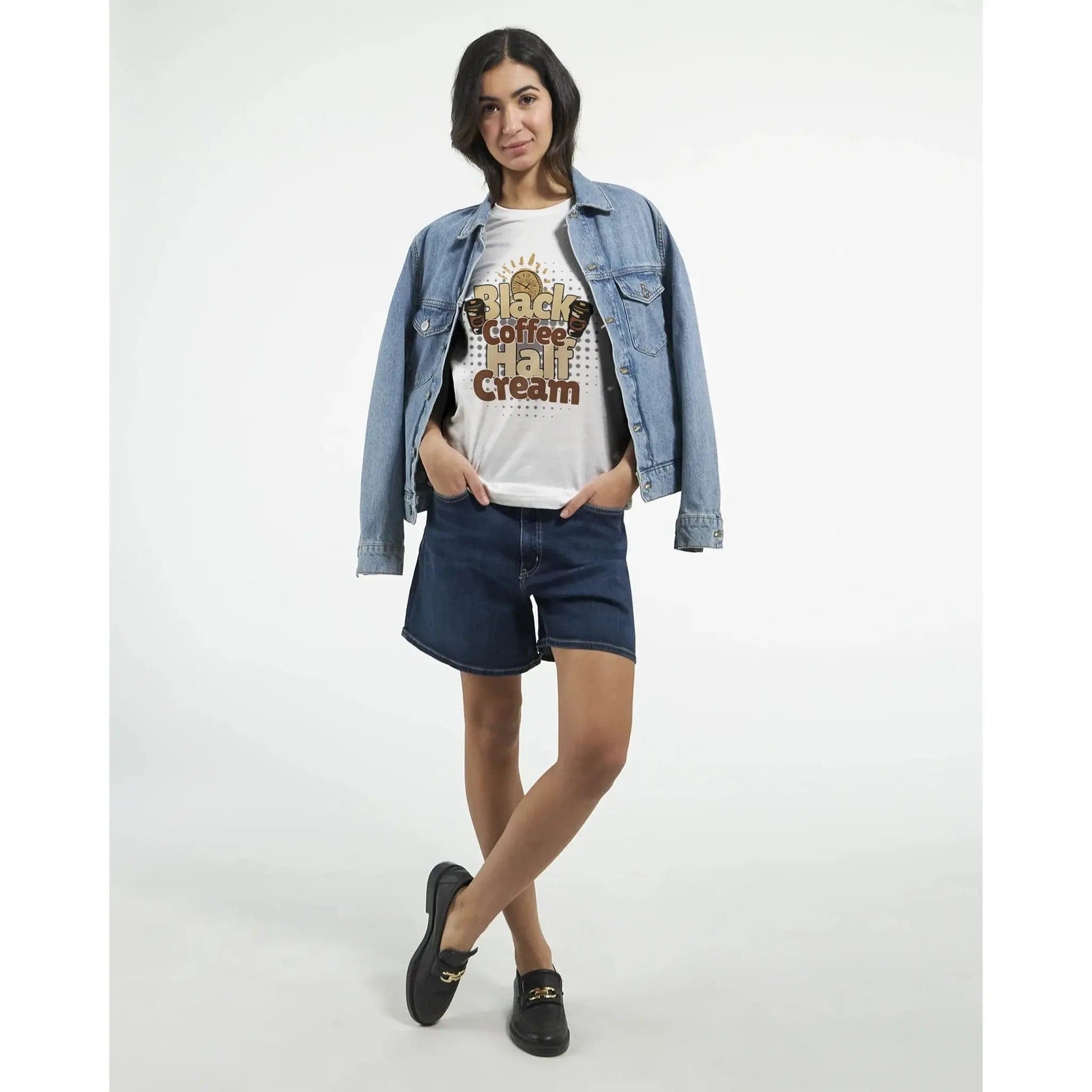 Stylish3Tees.com Print Material Black Coffee-Half Cream Premium Unisex Crewneck T-shirt