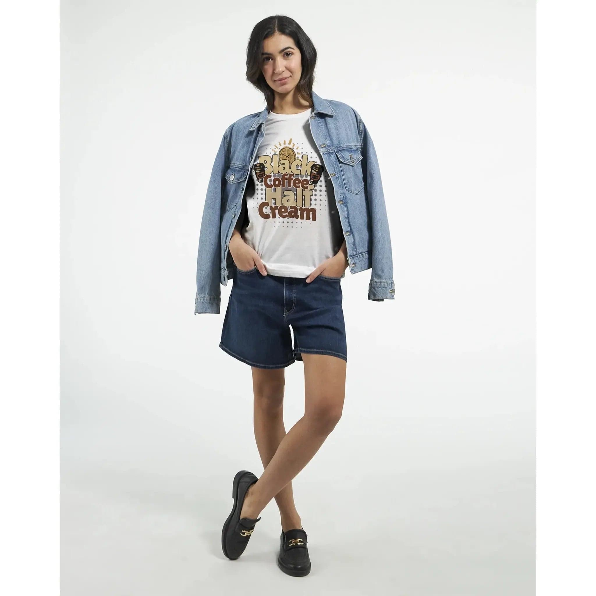 Stylish3Tees.com Print Material Black Coffee-Half Cream Premium Unisex Crewneck T-shirt
