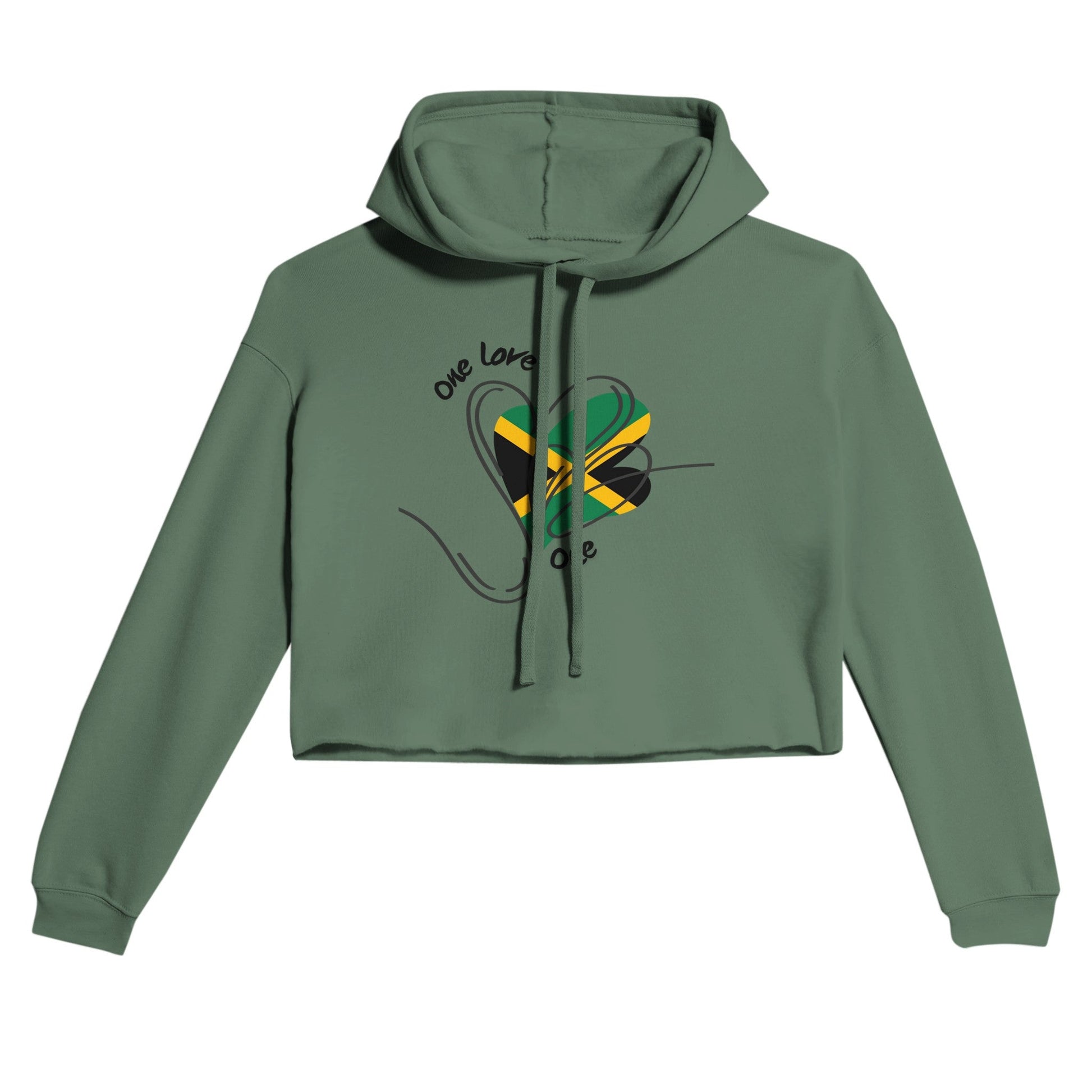 My Store Crop Top Hoodie Military Green / S One Love One Heart Jamaica. Women's Cropped Hoodie | Bella + Canvas 7502
