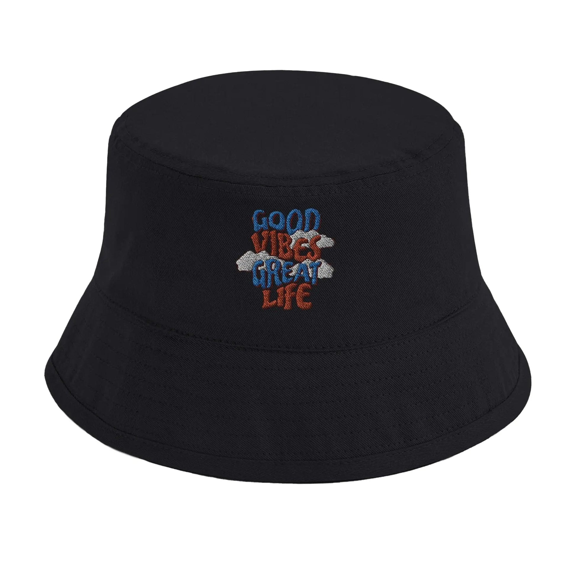 Stylish3Tees.com Print Material Black Good Vibes Great Life Organic Cotton Bucket Hat | Beechfield B90N