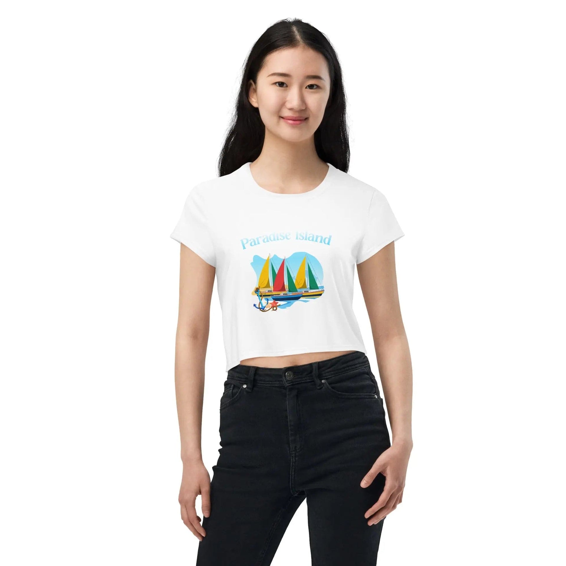 STYLISH3TEES.COM Paradise Island All-Over Print Crop Tee