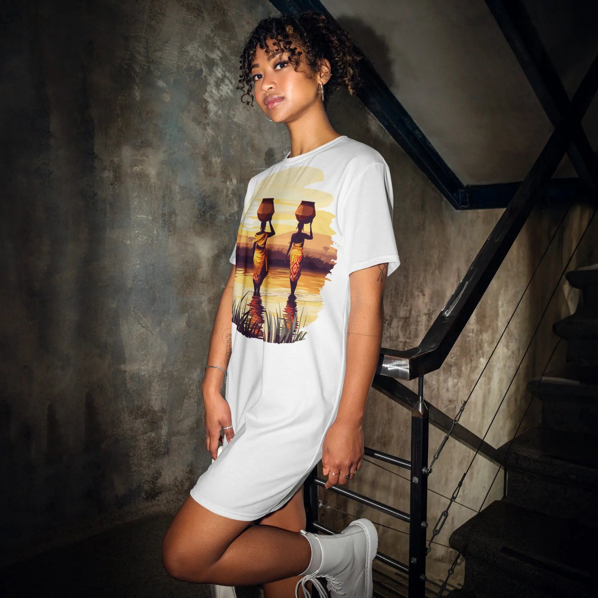Africa Vibes Ladies Comfort Tall T-Shirt Dress - Stylish3Tees.com