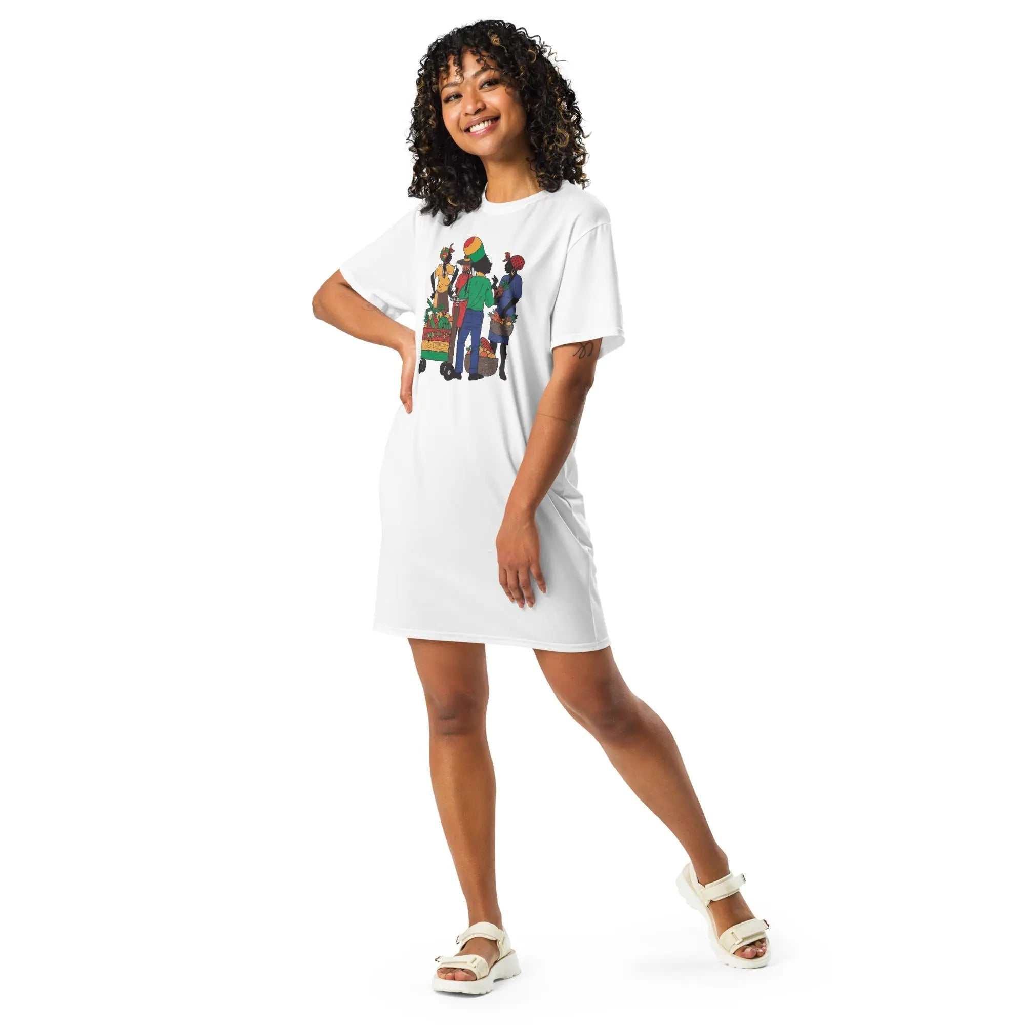 Market Place Ladies comfortable tall white t-shirt dress with graphic print and oversized fit