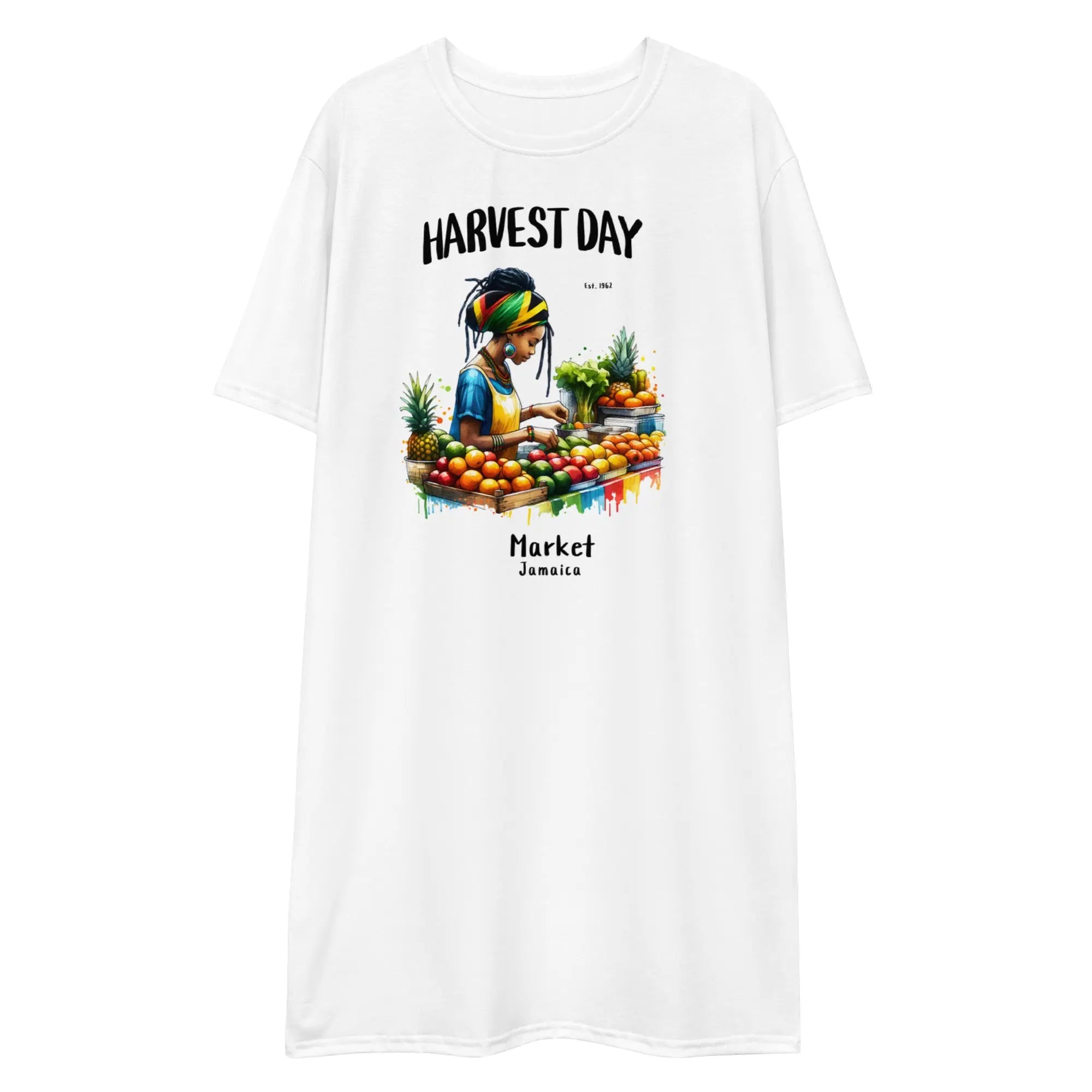Harvest Day Market Ladies Comfort Tall T-Shirt Dress - Stylish3Tees.com