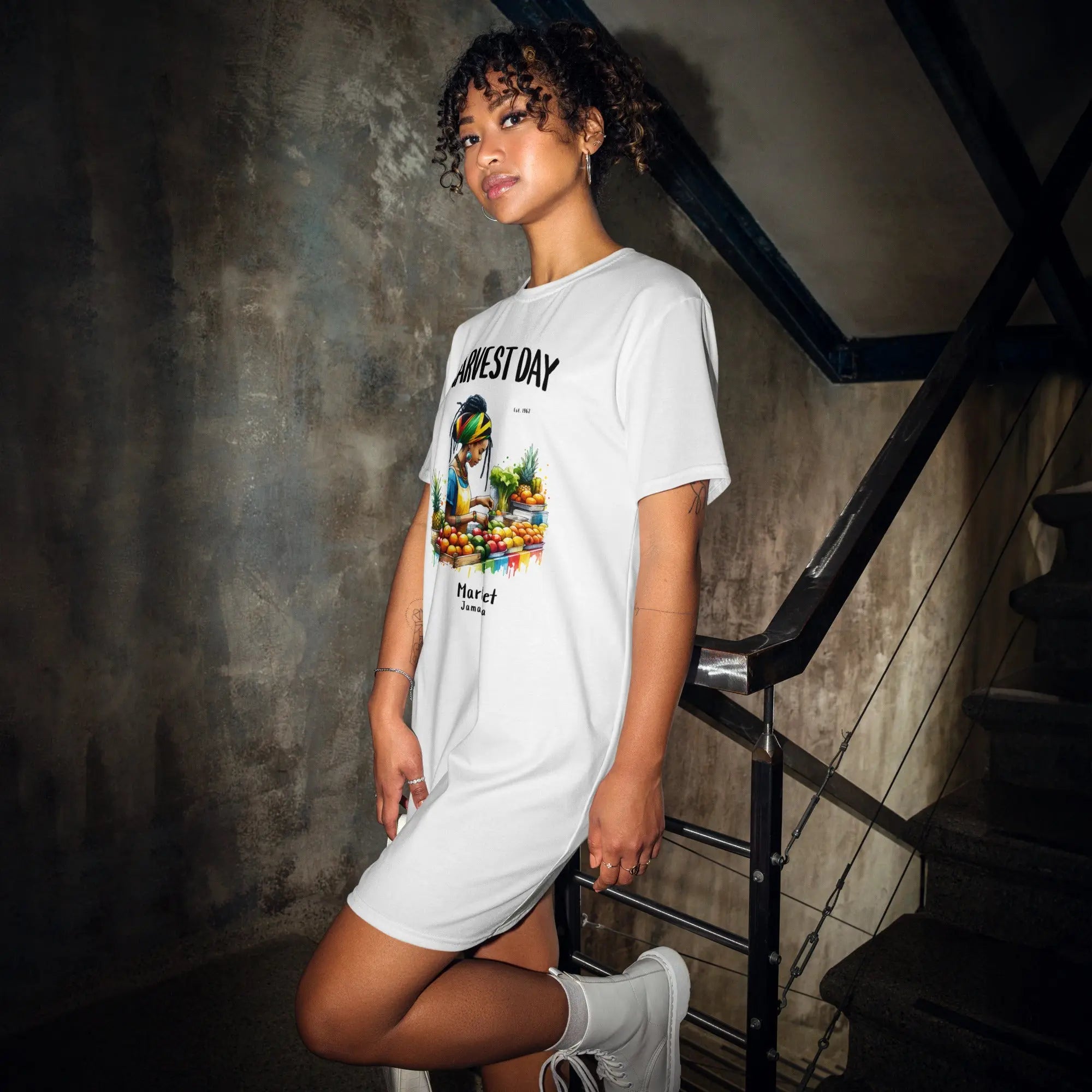 Harvest Day Market Ladies Comfort Tall T-Shirt Dress - Stylish3Tees.com