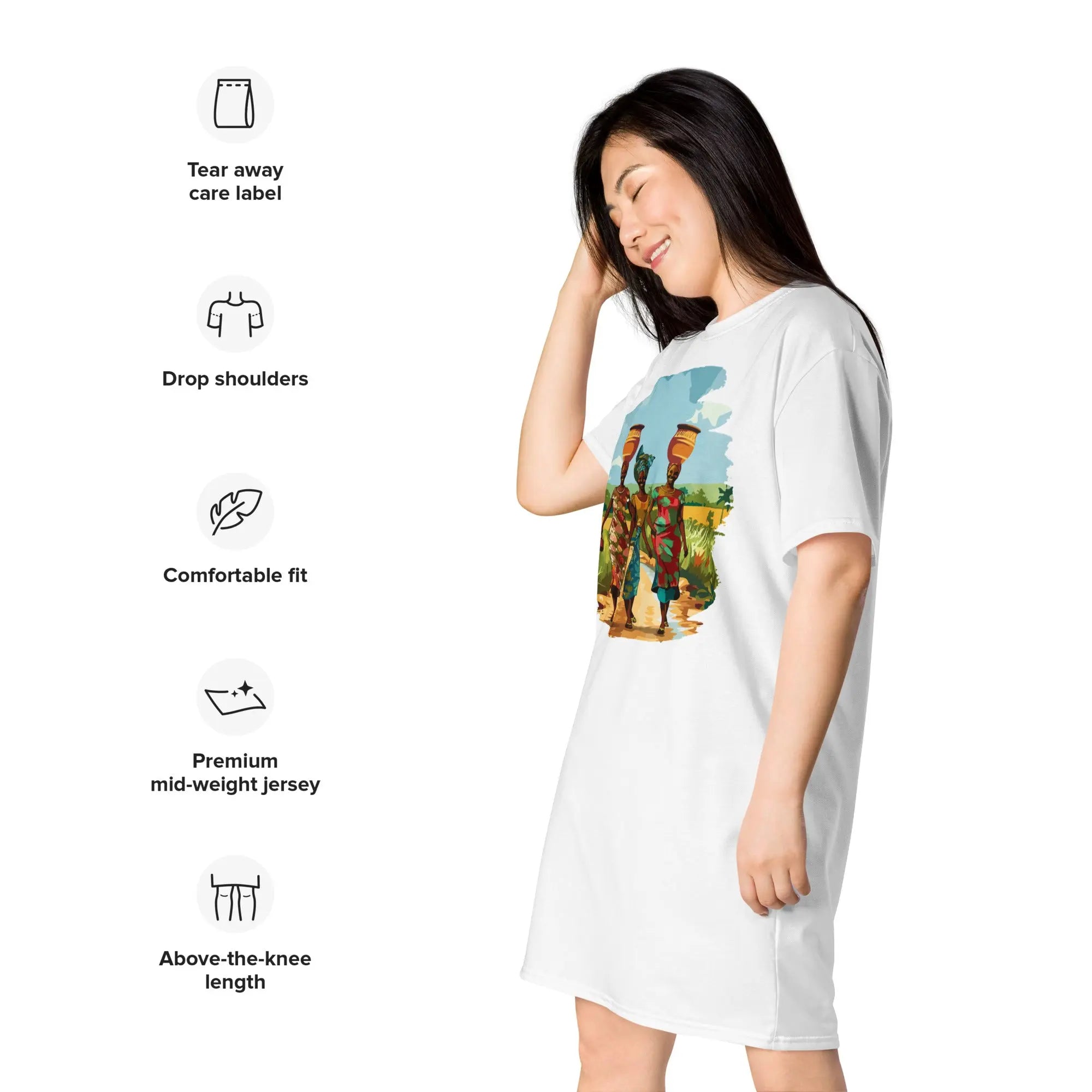 Africa Vibes Ladies Tall Comfort T-Shirt Dress - Stylish3Tees.com