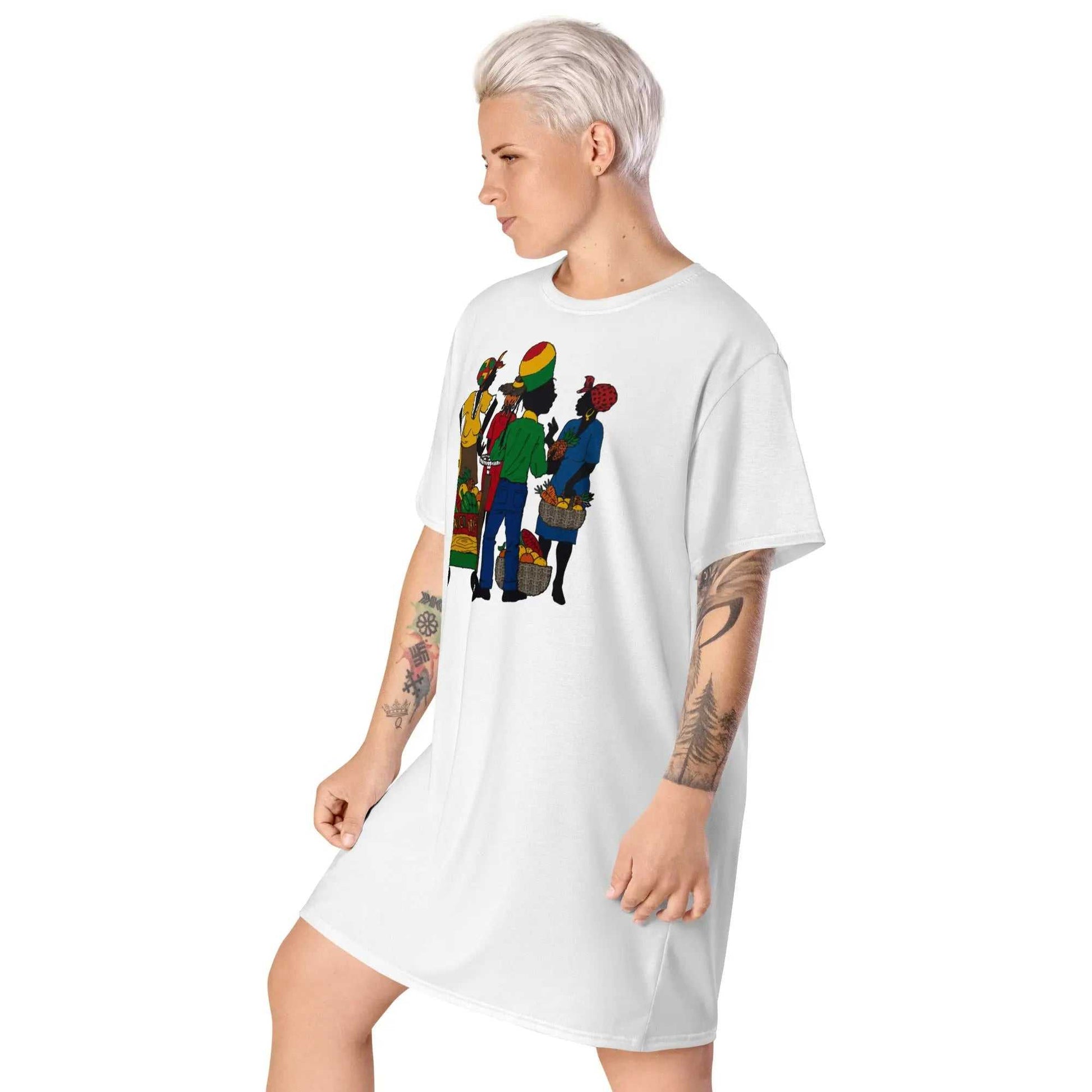 Stylish3Tees.com Jamaica Market Scene Ladies Comfort T shirt dress