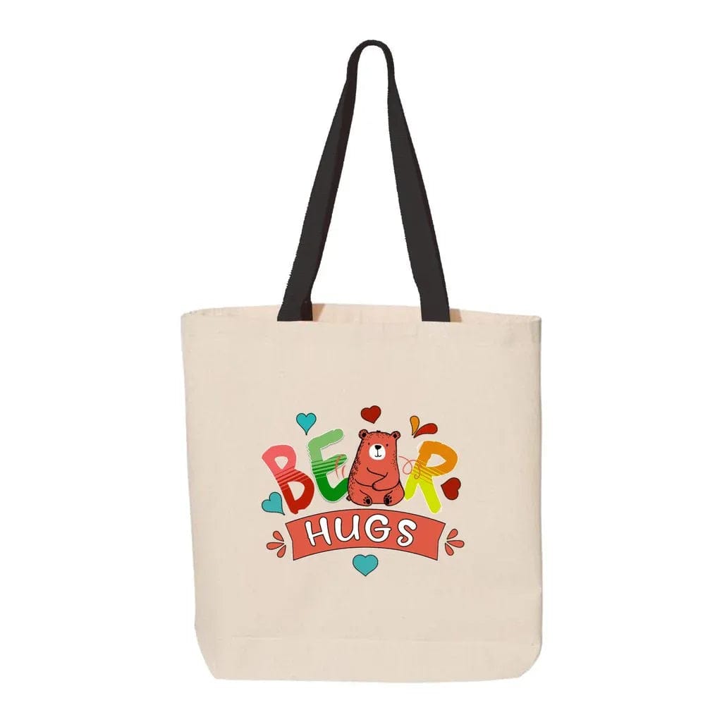 Awkward Styles 15X15X3 / Natural-Black Bear Hugs Canvas Tote with Contrast-Color Handles
