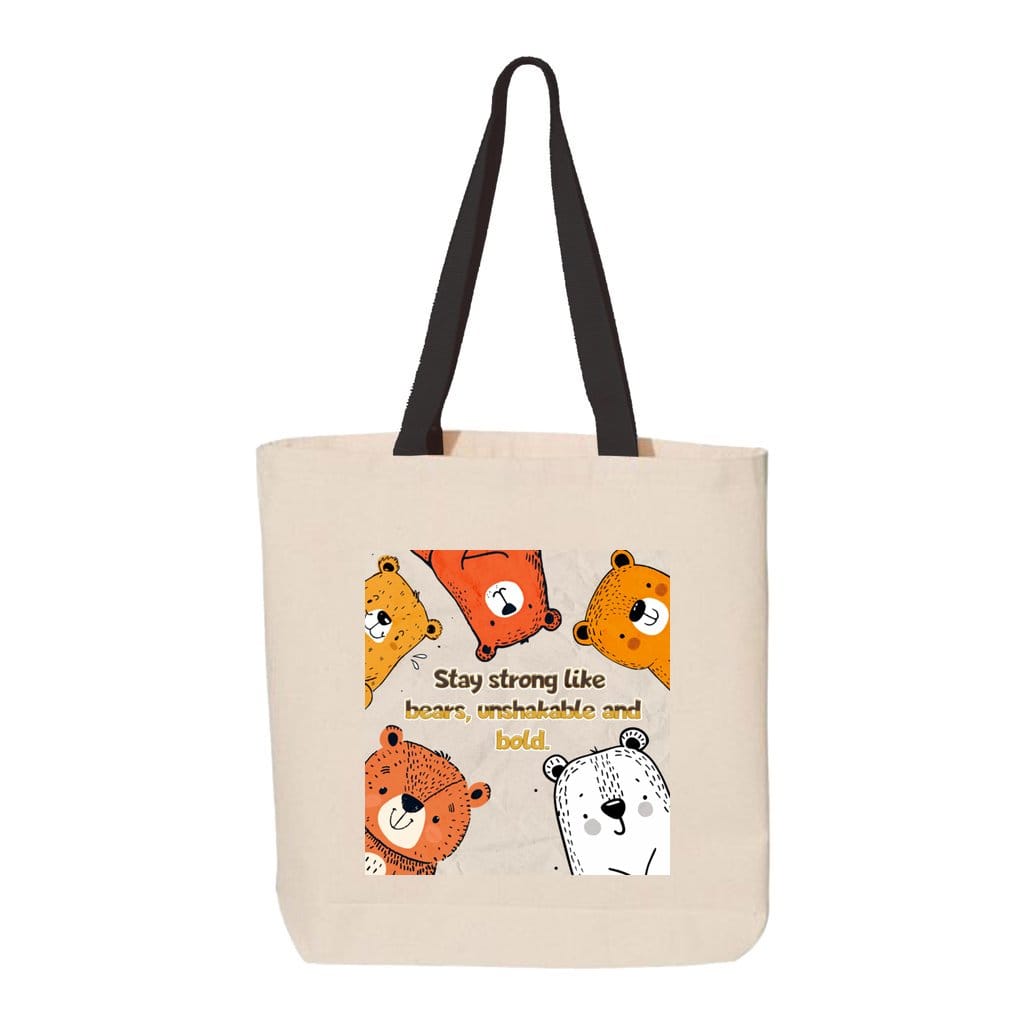 Awkward Styles 15X15X3 / Natural-Black Stay Strong Five Bear Canvas Tote with Contrast-Color Handles