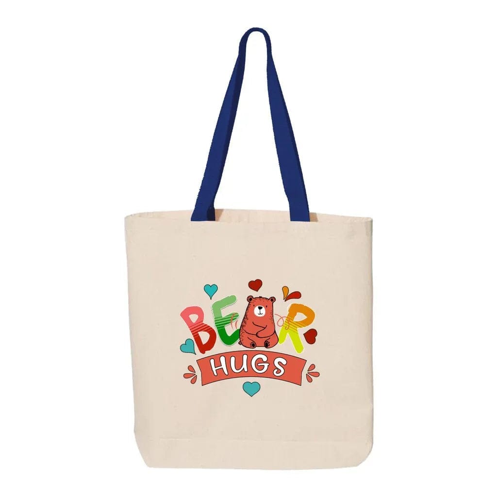 Awkward Styles 15X15X3 / Natural-Royal Bear Hugs Canvas Tote with Contrast-Color Handles