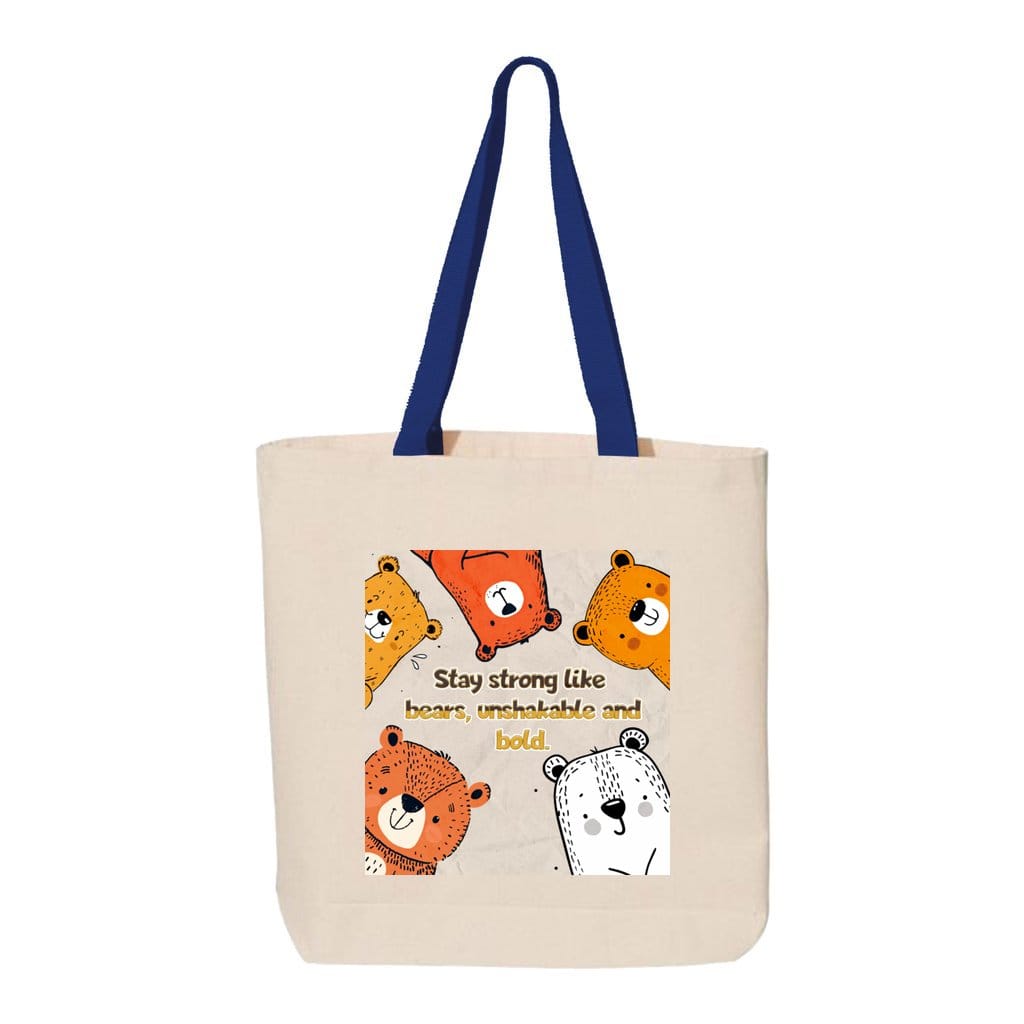 Awkward Styles 15X15X3 / Natural-Royal Stay Strong Five Bear Canvas Tote with Contrast-Color Handles