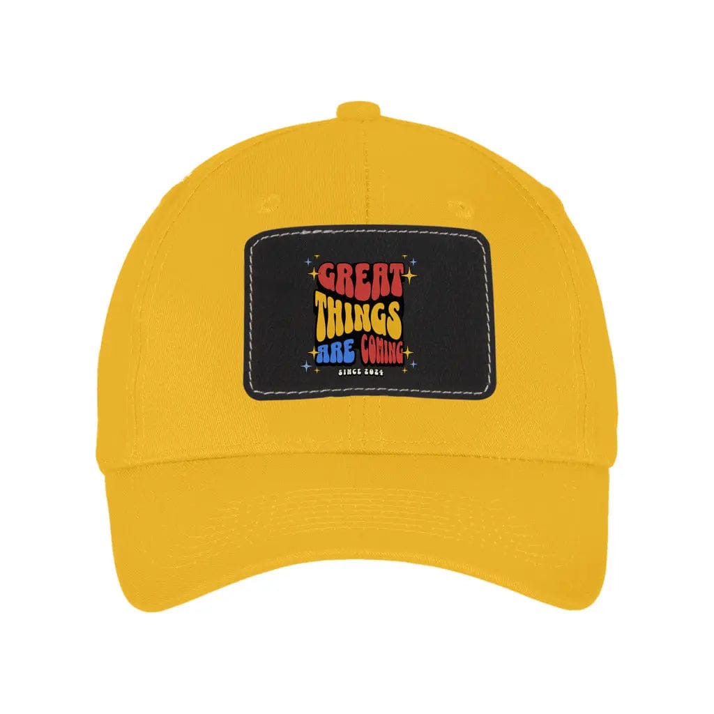 Awkward Styles Black / Gold Great Things Are Coming Unisex Six Panel Twill Hat with Rectangle Leather Patch