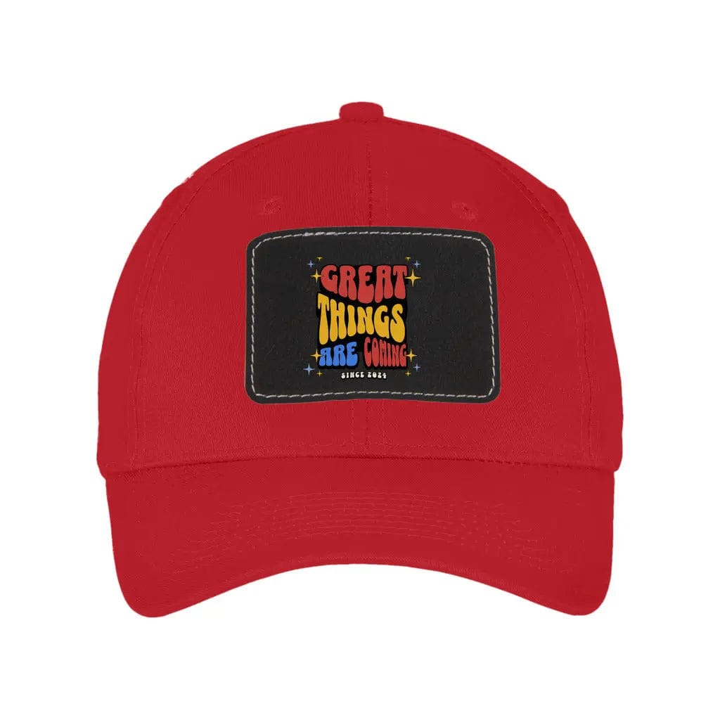 Awkward Styles Black / True Red Great Things Are Coming Unisex Six Panel Twill Hat with Rectangle Leather Patch