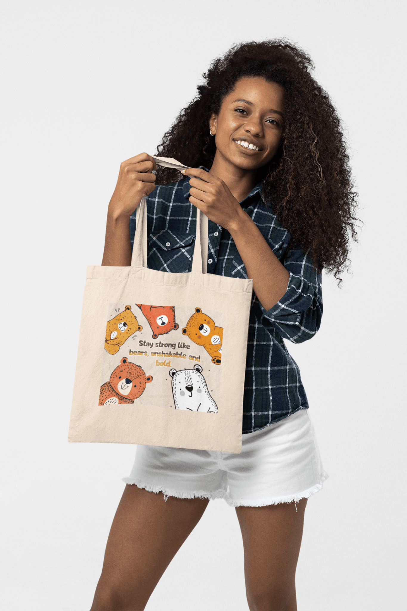 Awkward Styles Stay Strong Five Bear Canvas Tote with Contrast-Color Handles