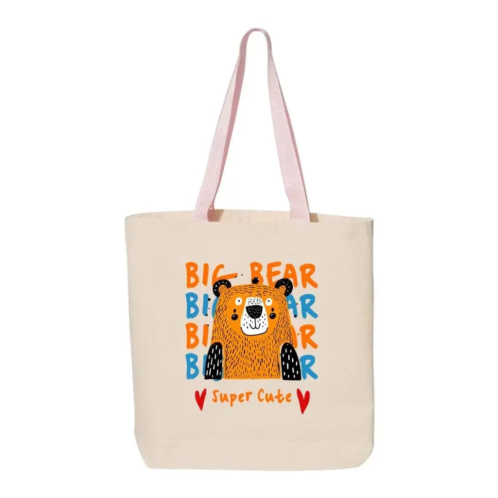 Awkward Styles Tote Bags 15X15X3 / Natural-Light Pink Big Bear Canvas Tote with Contrast-Color Handles
