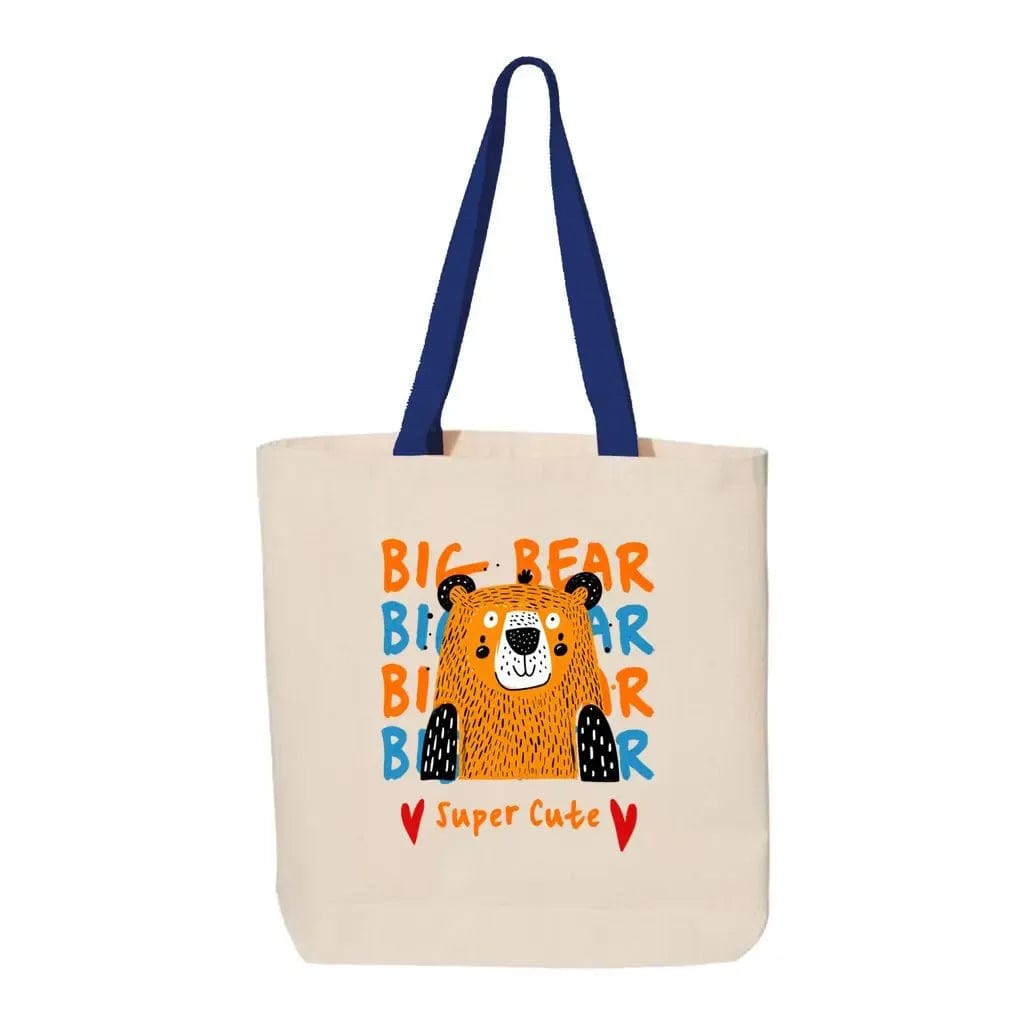 Awkward Styles Tote Bags 15X15X3 / Natural-Royal Big Bear Canvas Tote with Contrast-Color Handles