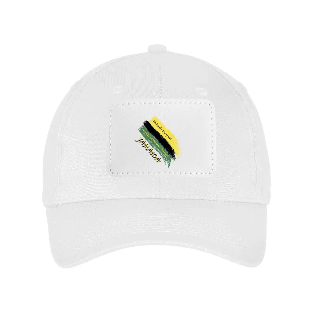 Awkward Styles White / White Raw Unfiltered Jamaica Design Unisex Six Panel Twill Hat with Rectangle Leather Patch