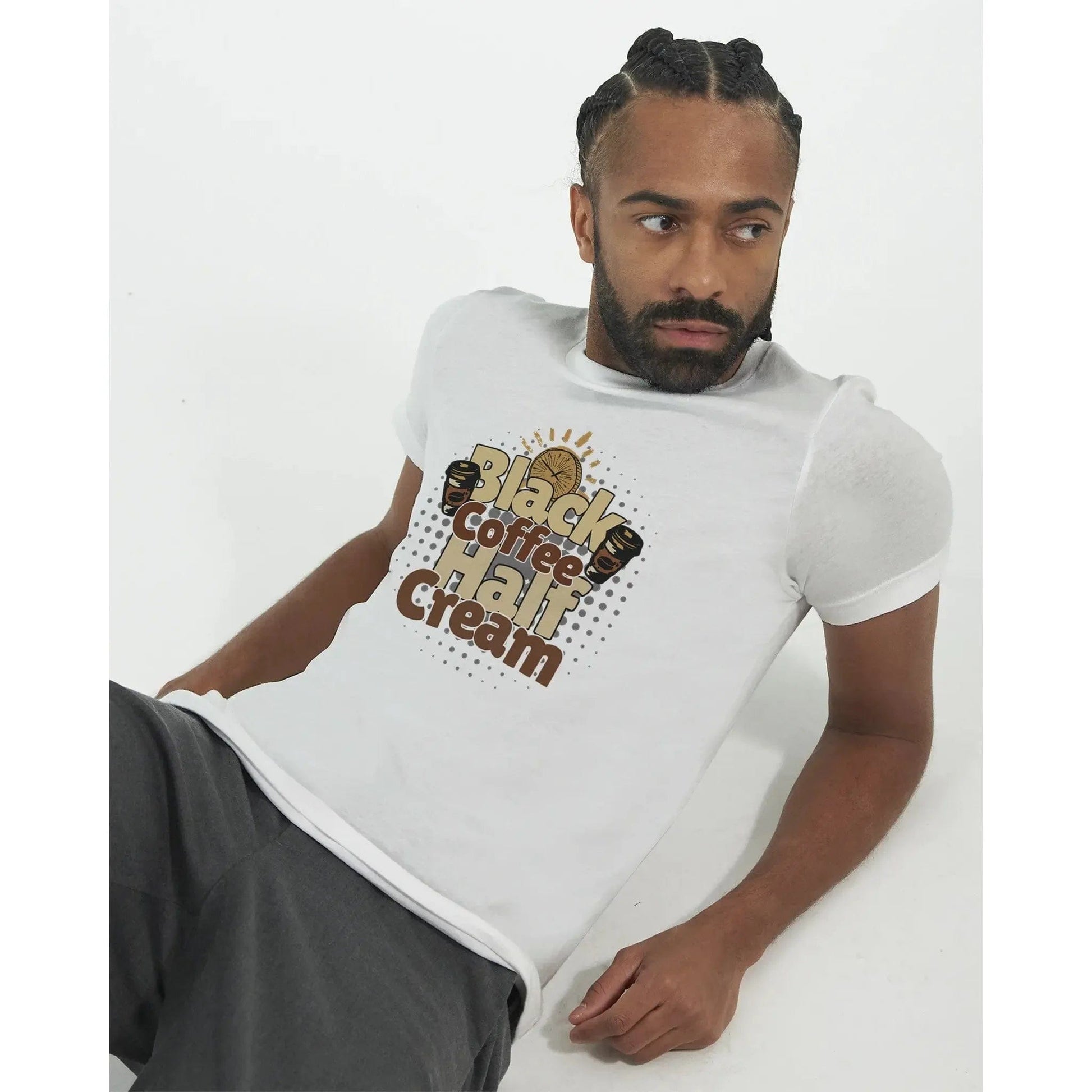 Stylish3Tees.com Print Material Black Coffee-Half Cream Premium Unisex Crewneck T-shirt