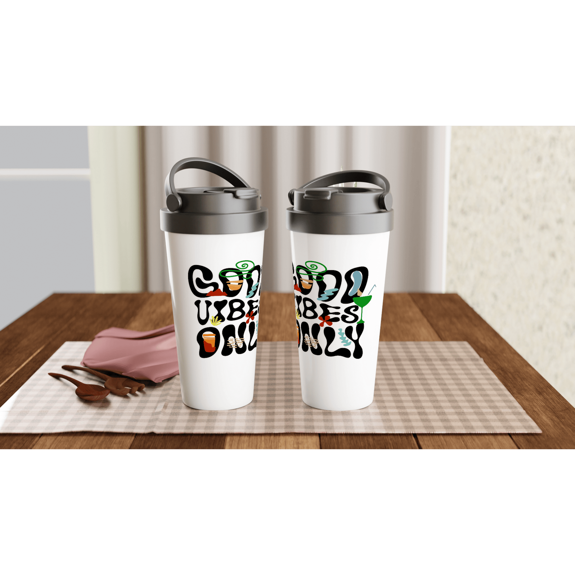 My Store Cups Good Vibes Only White 15oz Stainless Steel Travel Mug