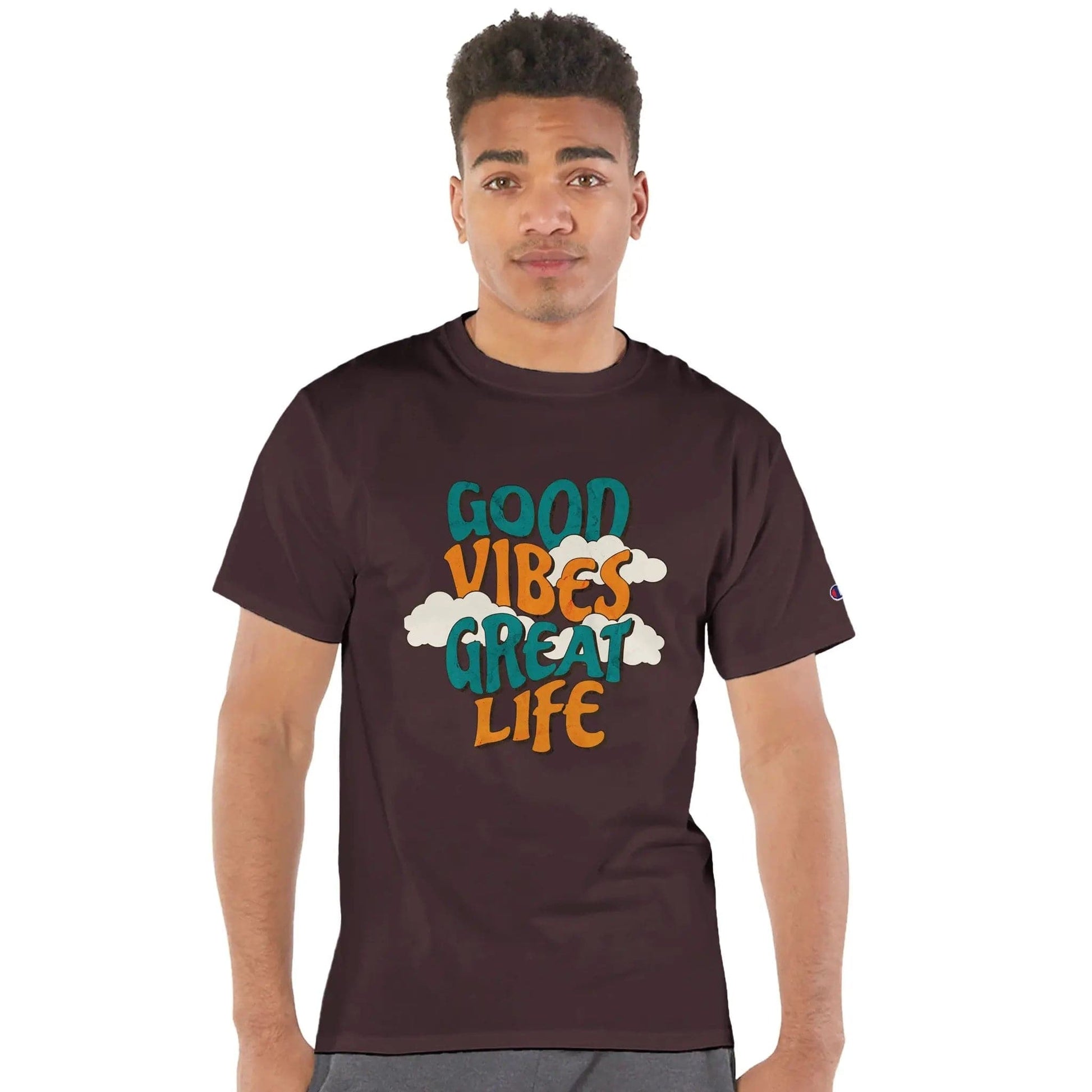 Stylish3Tees.com T-Shirts S / Cardinal Good Vibes Good Life.Men's Crewneck T-Shirt | Champion T525C