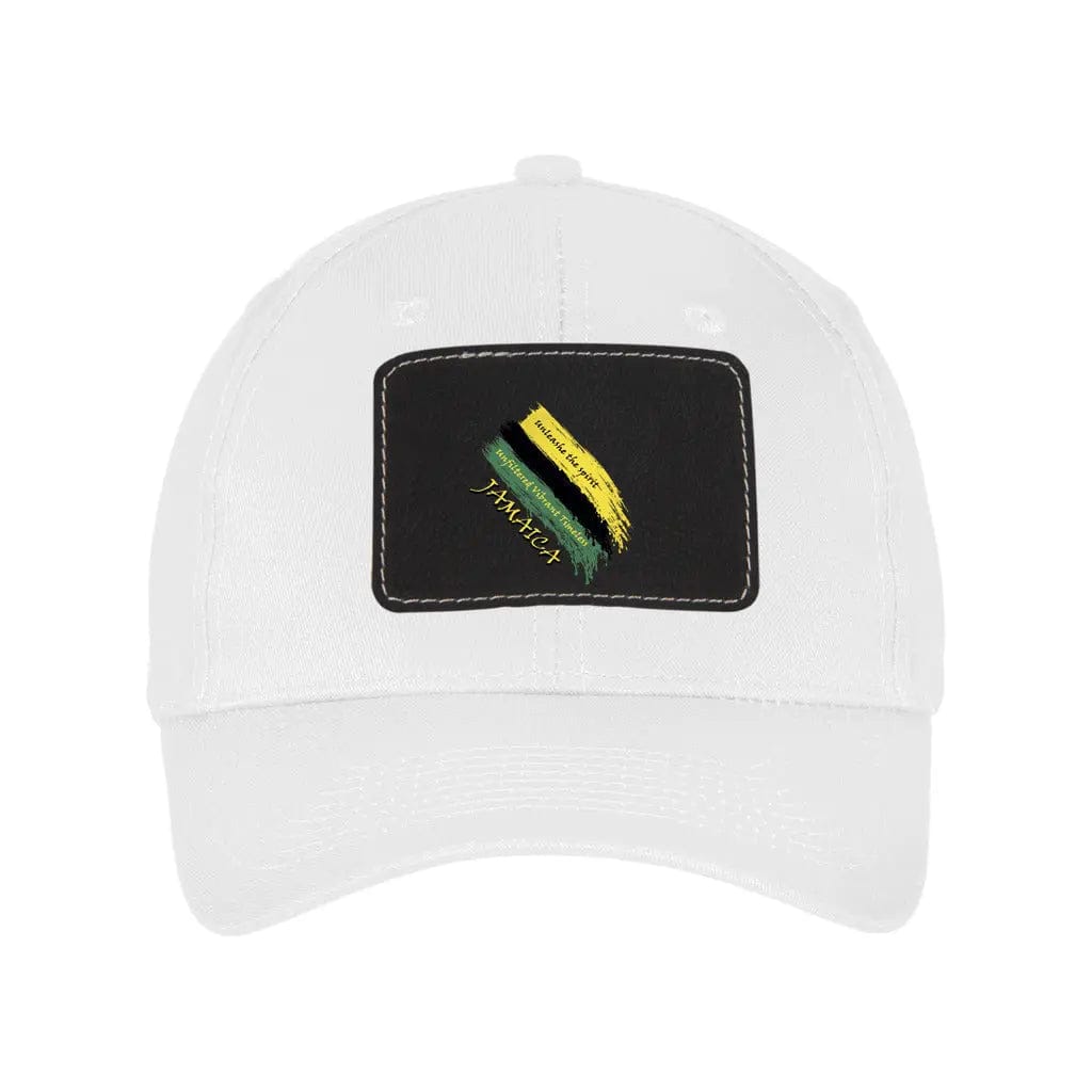 Awkward Styles Black / White Raw Unfiltered Jamaica Design Unisex Six Panel Twill Hat with Rectangle Leather Patch