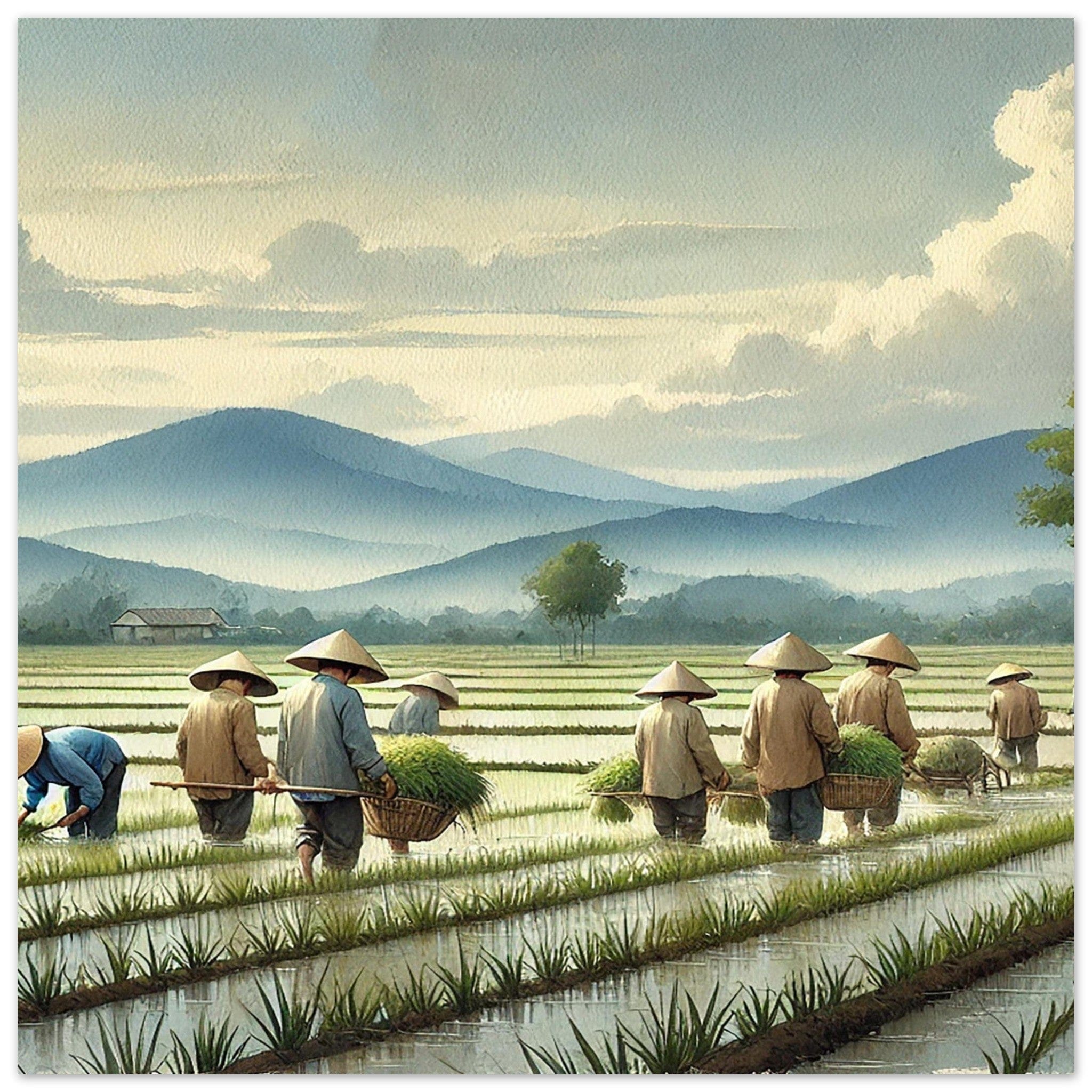 My Store Print Material Vertical / 50x50 cm / 20x20″ Paddy Rice Farming Two Aluminum Print