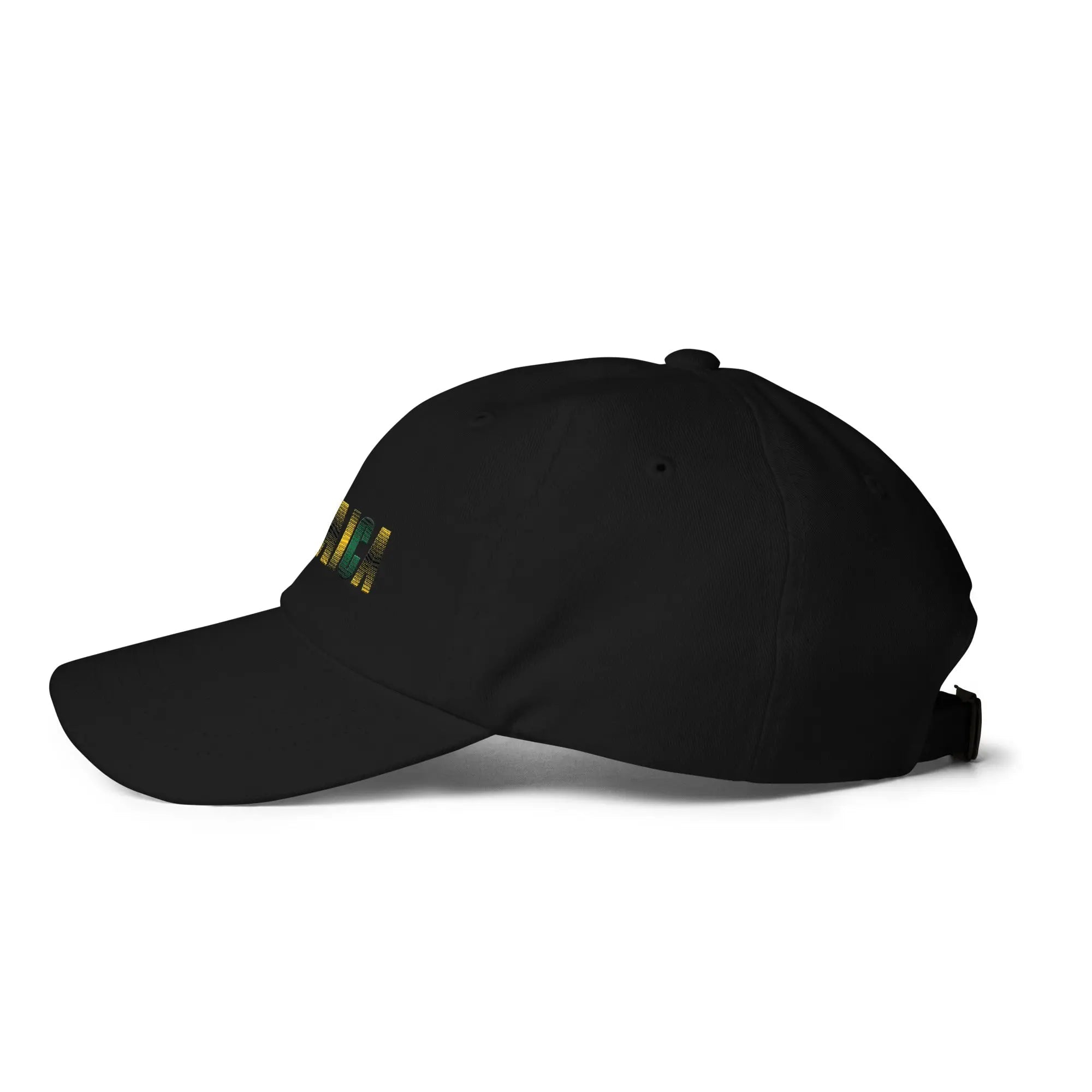 Black Jamaica Unisex Dad Hat with embroidered logo and adjustable strap