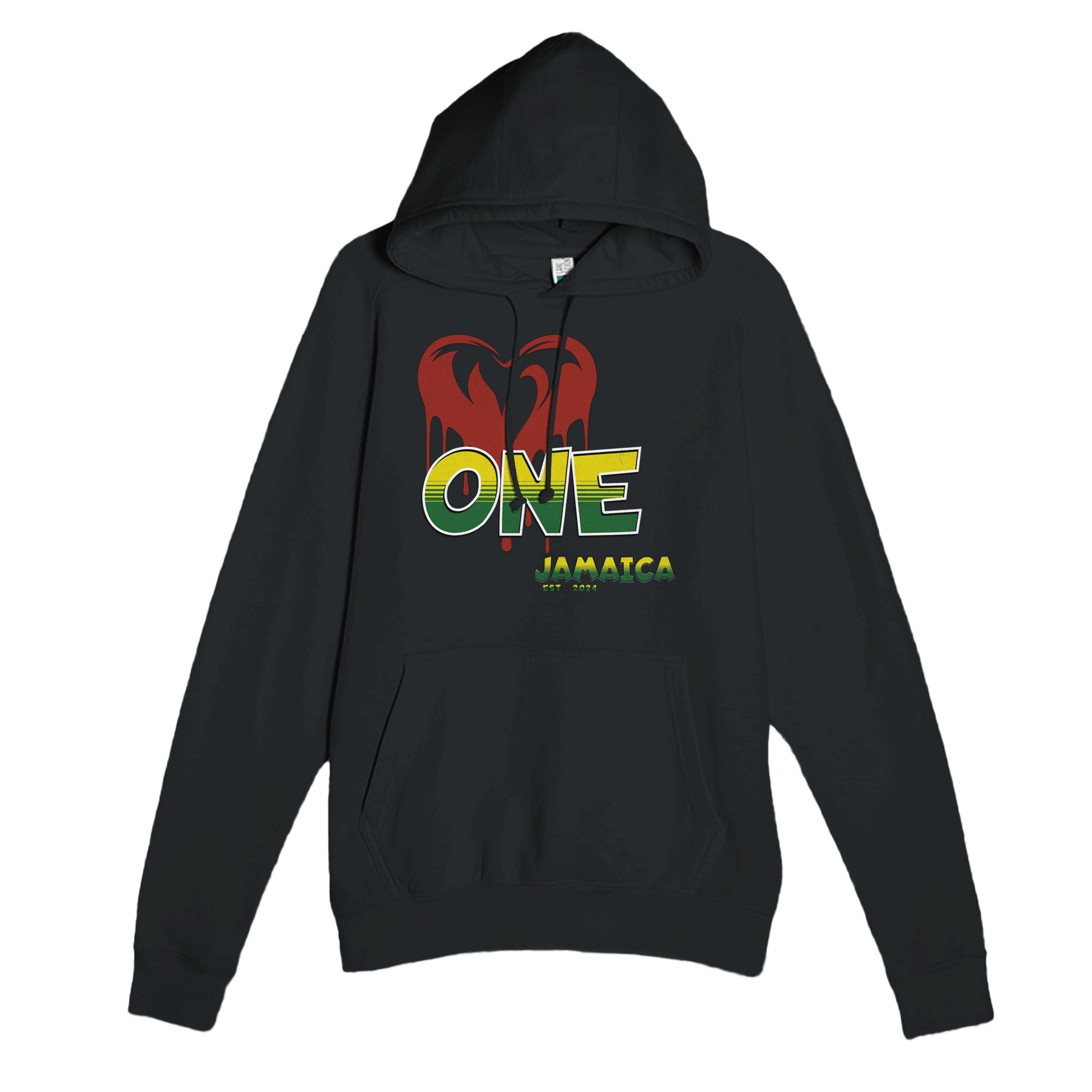 Stylish3Tees.com Print Material Black / XS One Love One Heart Jamaica Premium Unisex Pullover Hoodie | Lane seven LS13001