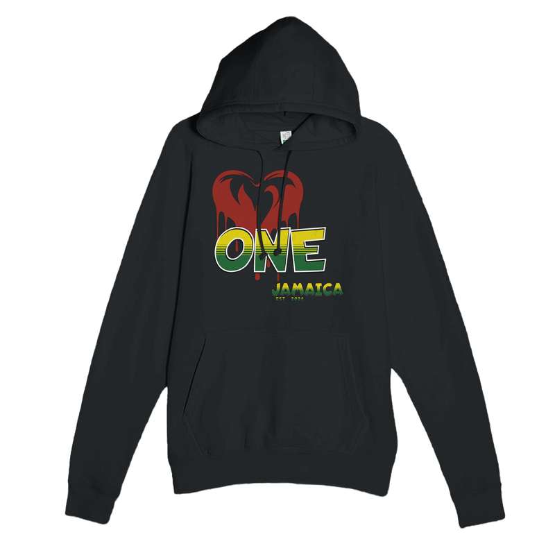 Stylish3Tees.com Print Material Black / XS One Love One Heart Jamaica Premium Unisex Pullover Hoodie | Lane seven LS13001