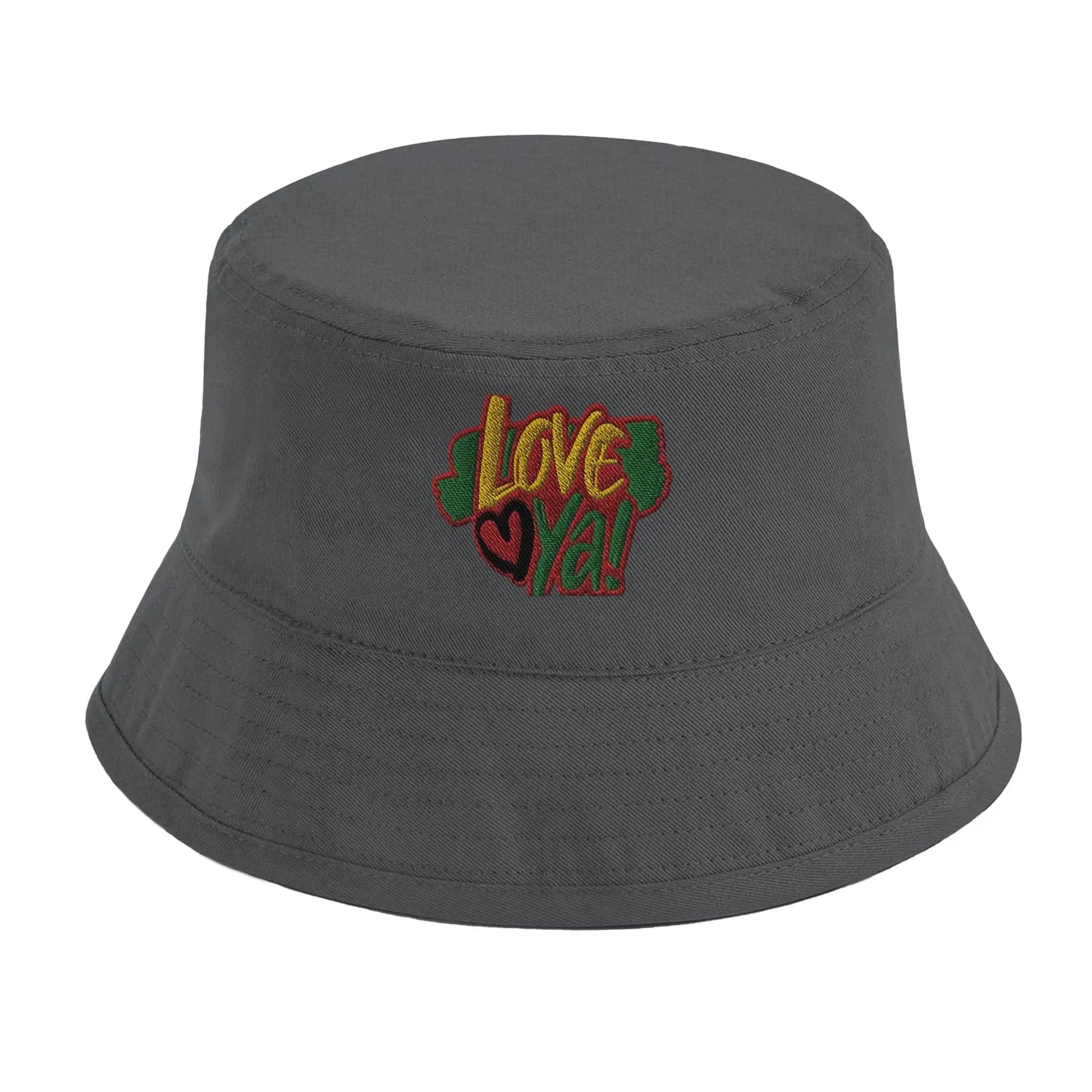 Stylish3Tees.com Print Material Graphite Grey Love Ya! Organic Cotton Bucket Hat | Beechfield B90N