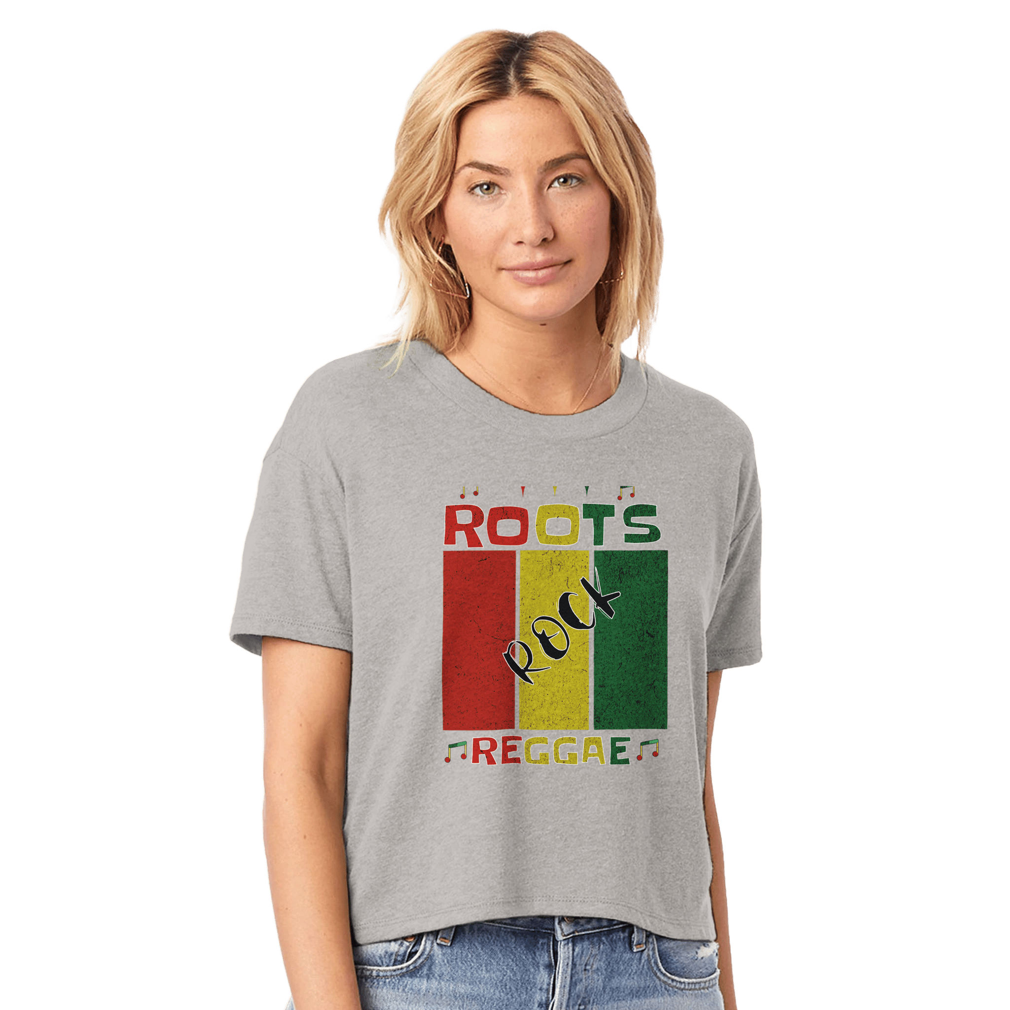 Stylish3Tees.com T-Shirts smoke grey / XS Roots Rock Reggae Jamaica Women's Headliner Cropped Crewneck T-Shirt | Alternative 5114BP