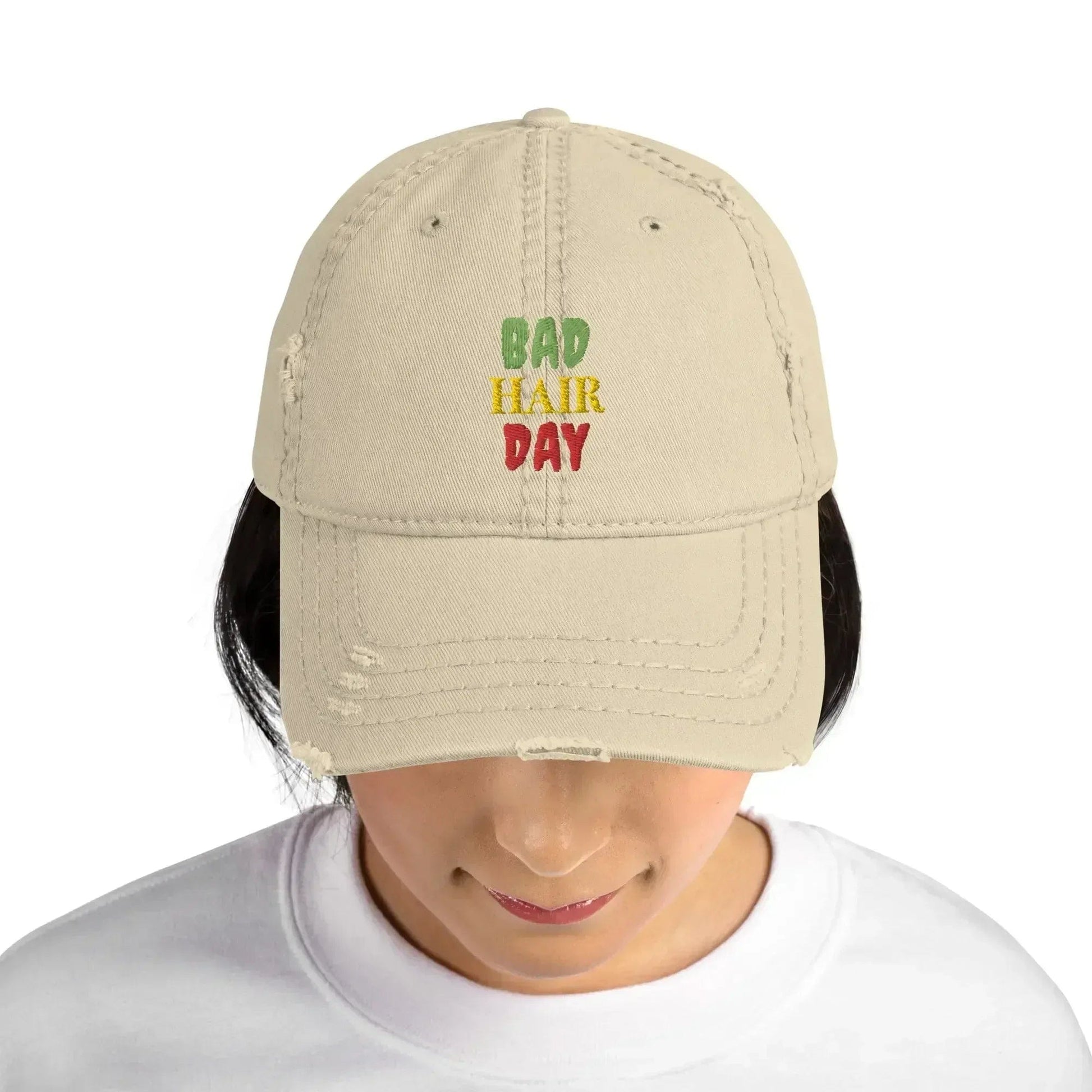 Stylish3Tees.com Bad Hair Day Distressed Dad Hat