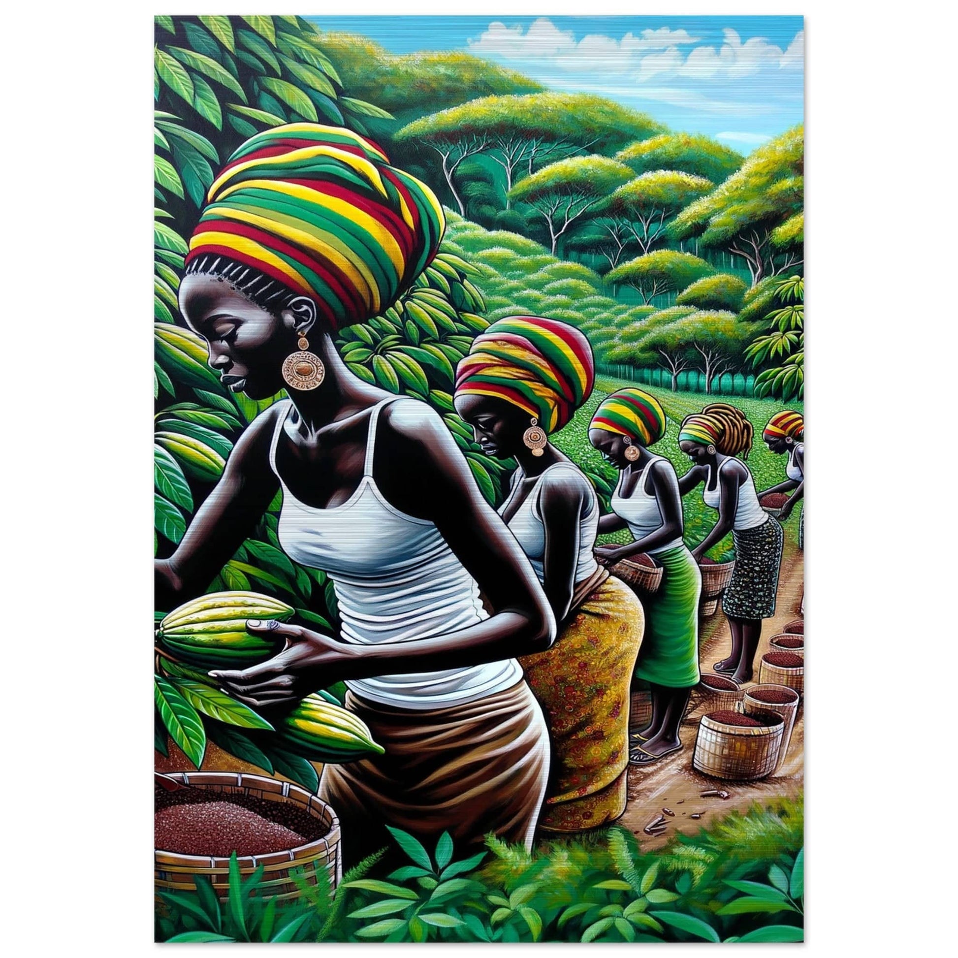 My Store Print Material 70x100 cm / 28x40″ Cocoa Farming Sisters One Brushed Aluminum Print