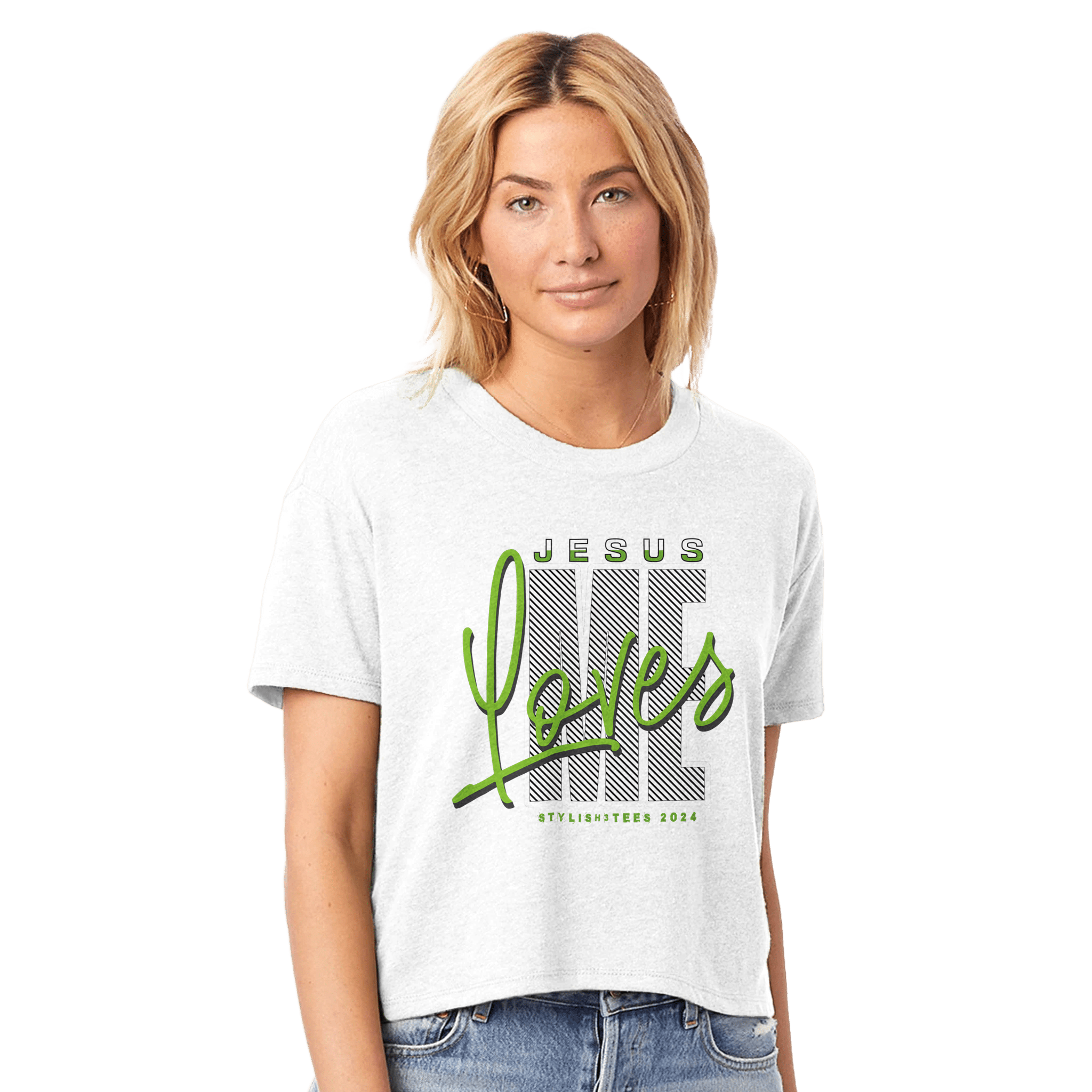 My Store Print Material White / XS Jesus Loves Me. Women's Headliner Cropped Crewneck T-Shirt | Alternative 5114BP