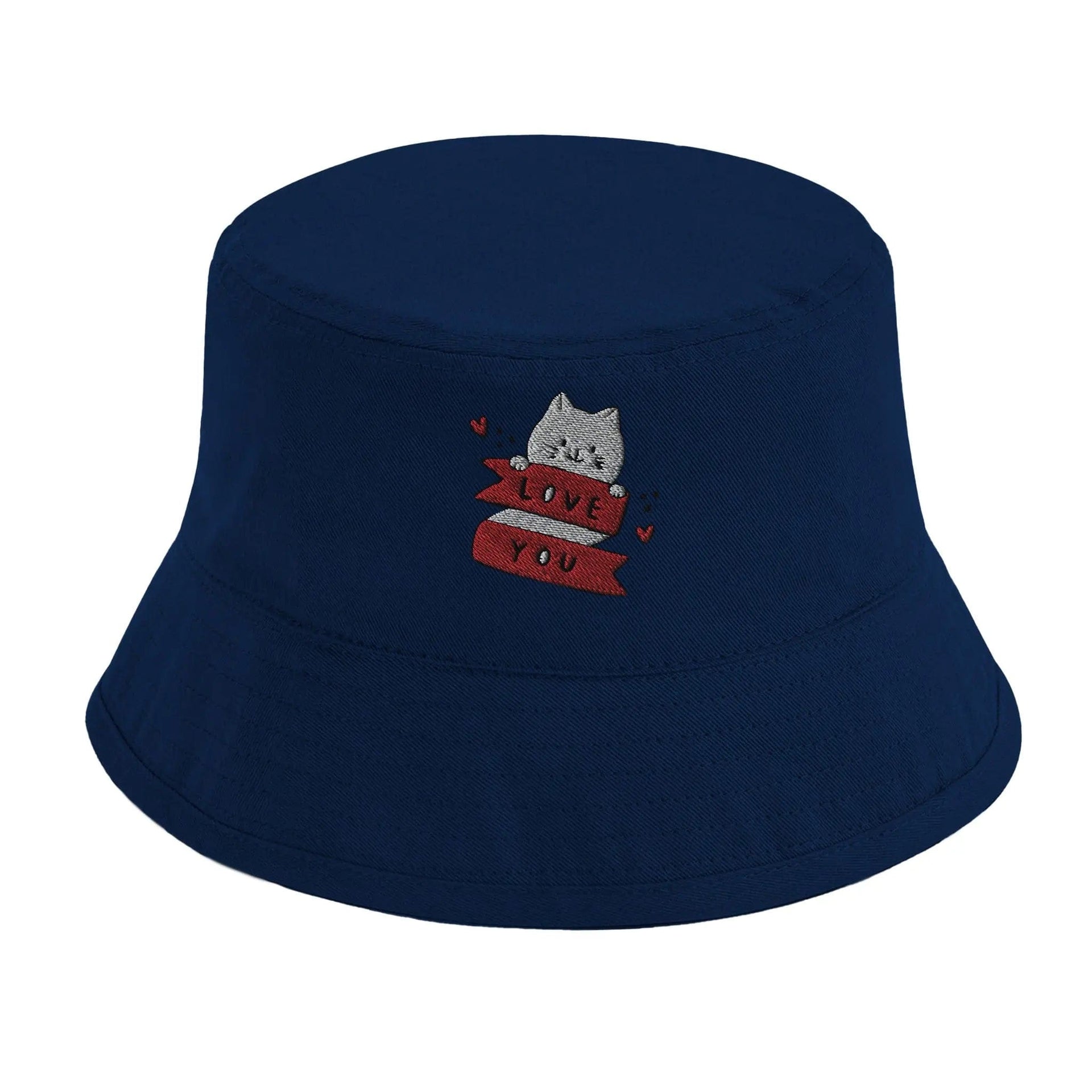 Stylish3Tees.com Print Material Navy Love You Organic Cotton Bucket Hat | Beechfield B90N